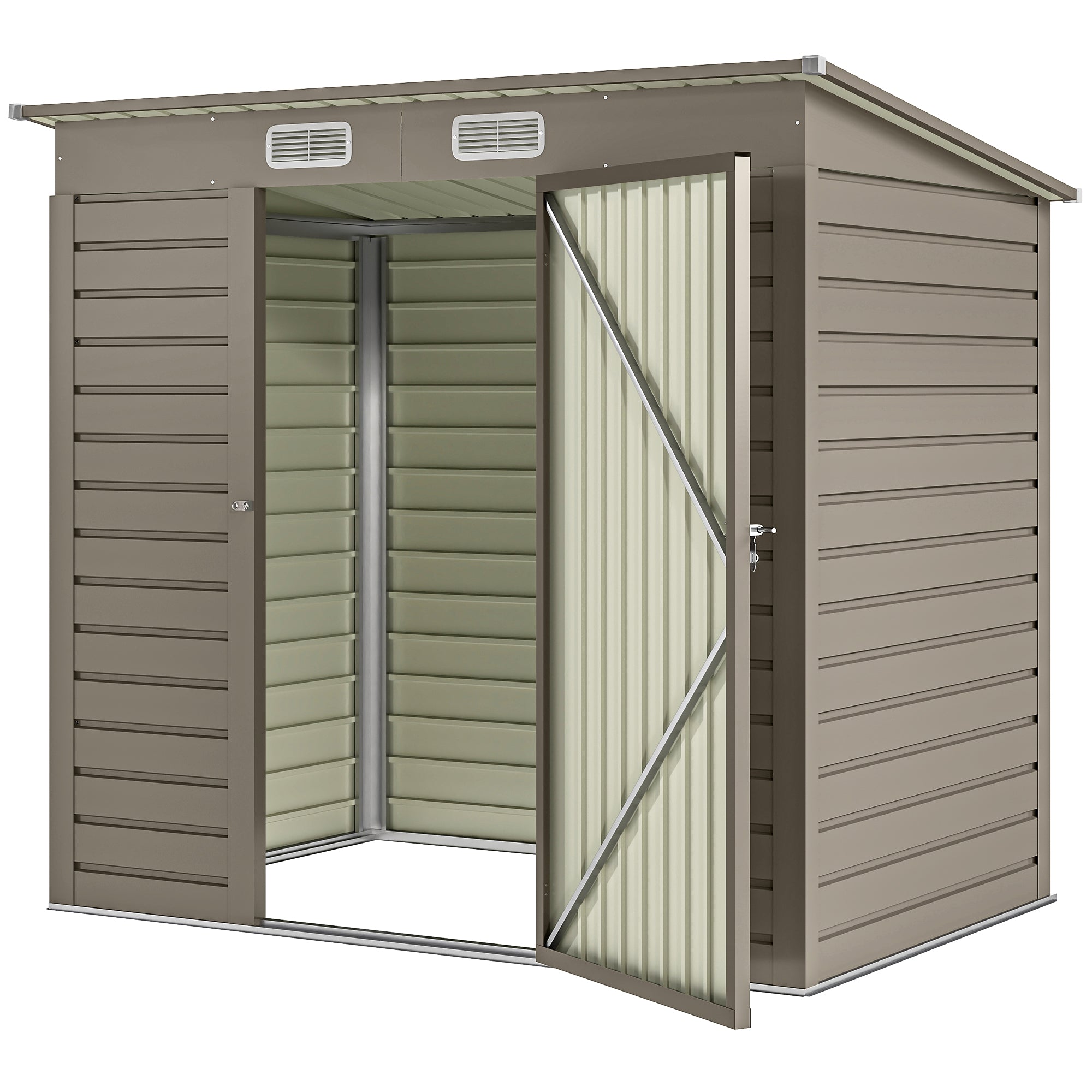 6 x 4FT Galvanized Metal Garden Storage Shed - Light Grey-Patio & Garden > Lawn & Garden > Sheds-DECOROLALA