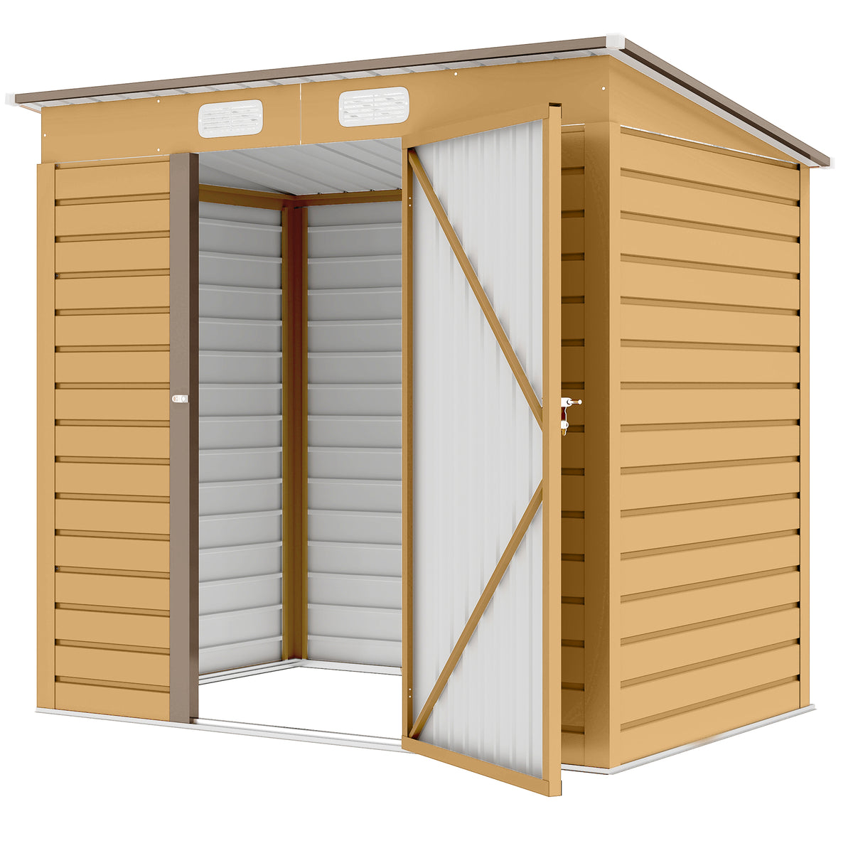6 x 4FT Galvanized Metal Garden Storage Shed - Yellow-Patio & Garden > Lawn & Garden > Sheds-DECOROLALA