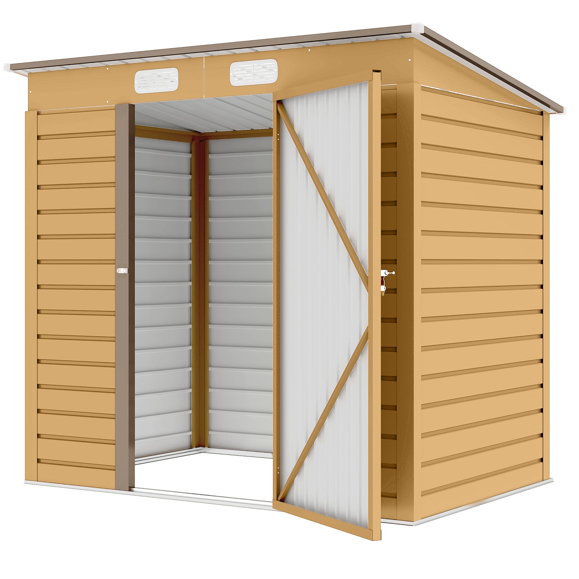 6 x 4FT Galvanized Metal Garden Storage Shed - Yellow-Patio & Garden > Lawn & Garden > Sheds-DECOROLALA