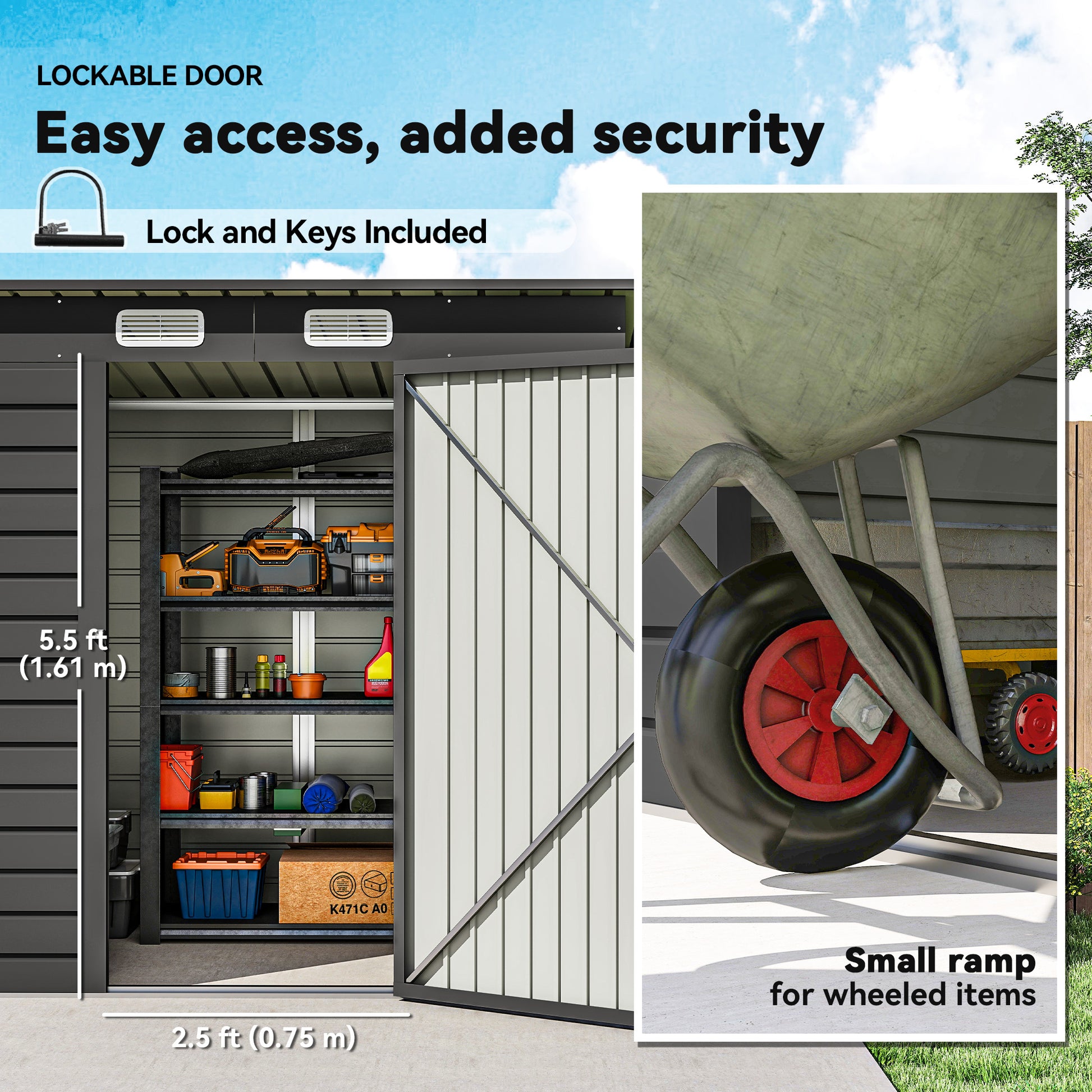 6 x 4FT Galvanized Steel Garden Storage Shed - Grey-Patio & Garden > Lawn & Garden > Sheds-DECOROLALA