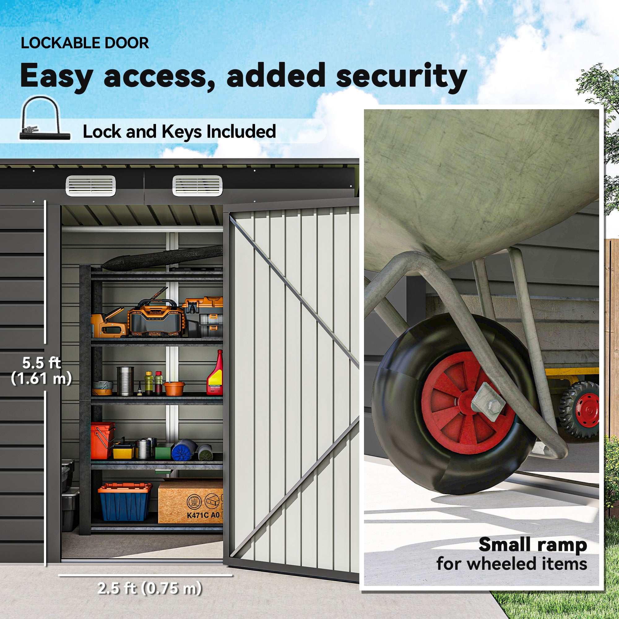 6 x 4FT Galvanized Steel Garden Storage Shed - Grey-Patio & Garden > Lawn & Garden > Sheds-DECOROLALA