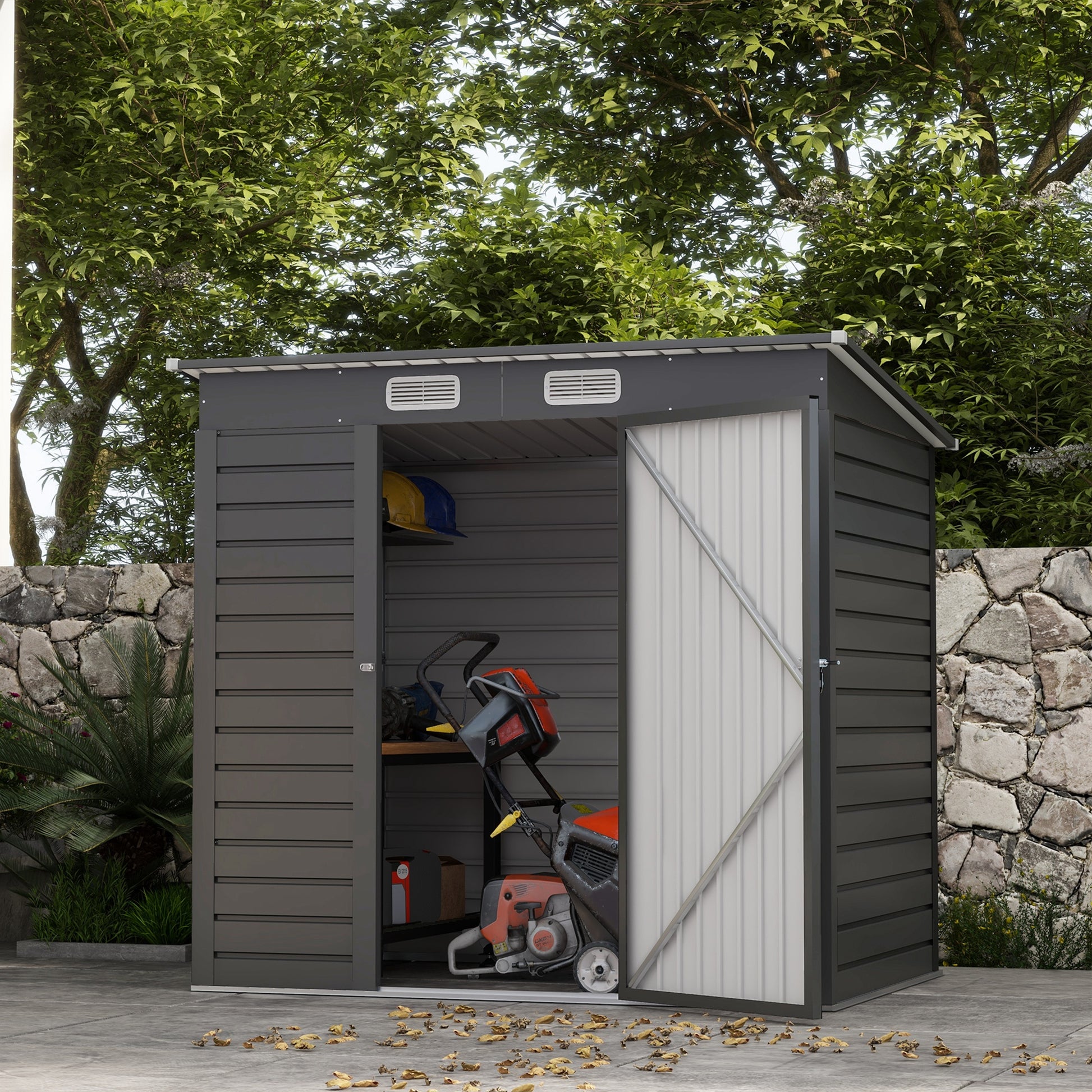 6 x 4FT Galvanized Steel Garden Storage Shed - Grey-Patio & Garden > Lawn & Garden > Sheds-DECOROLALA