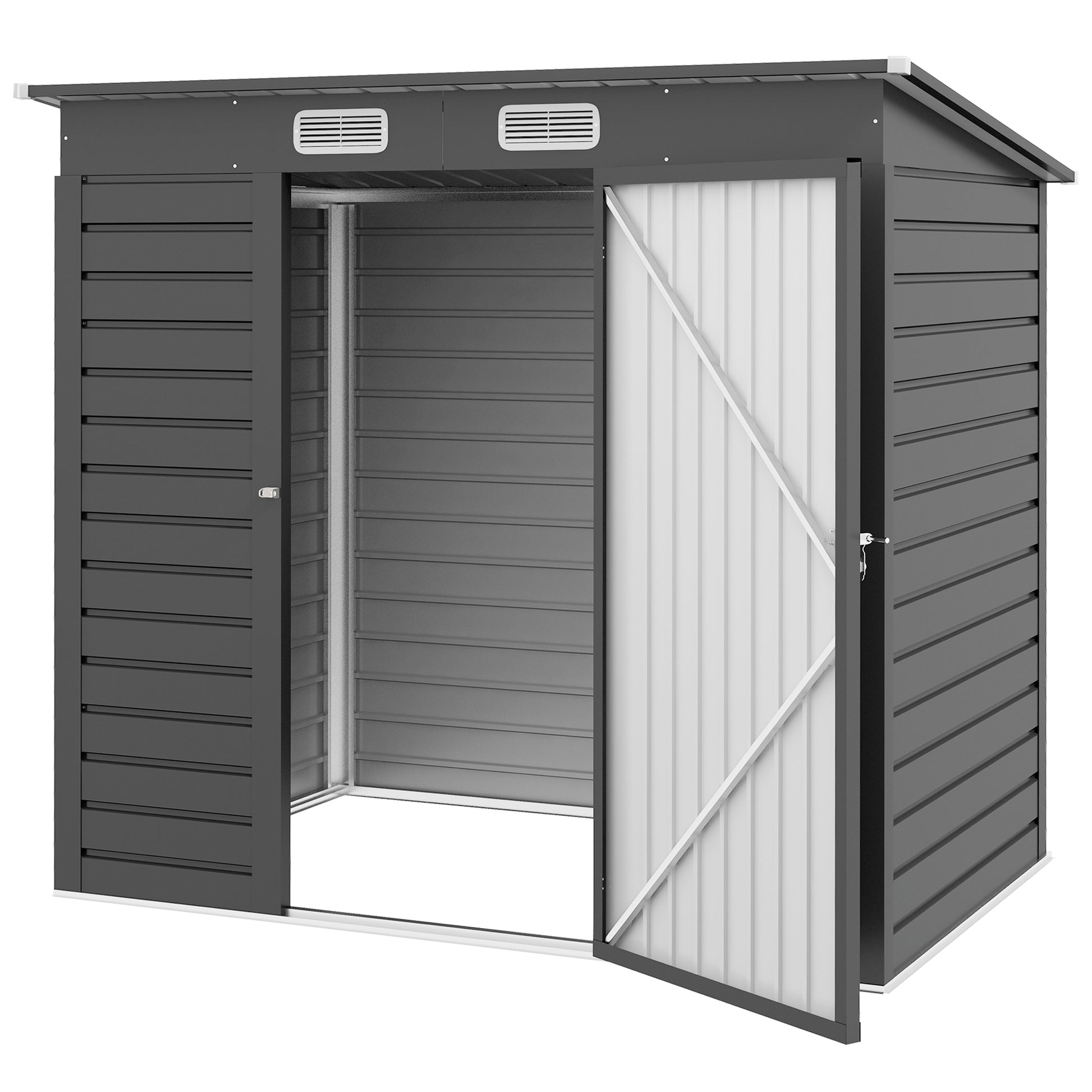 6 x 4FT Galvanized Steel Garden Storage Shed - Grey-Patio & Garden > Lawn & Garden > Sheds-DECOROLALA