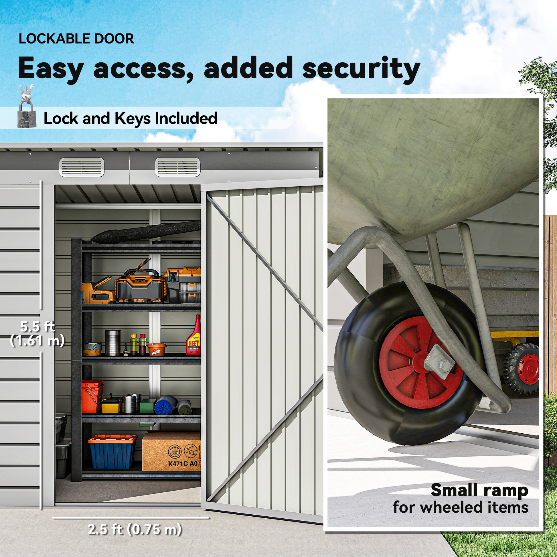 6 x 4FT Galvanized Steel Garden Storage Shed - Light Grey-Patio & Garden > Lawn & Garden > Sheds-DECOROLALA