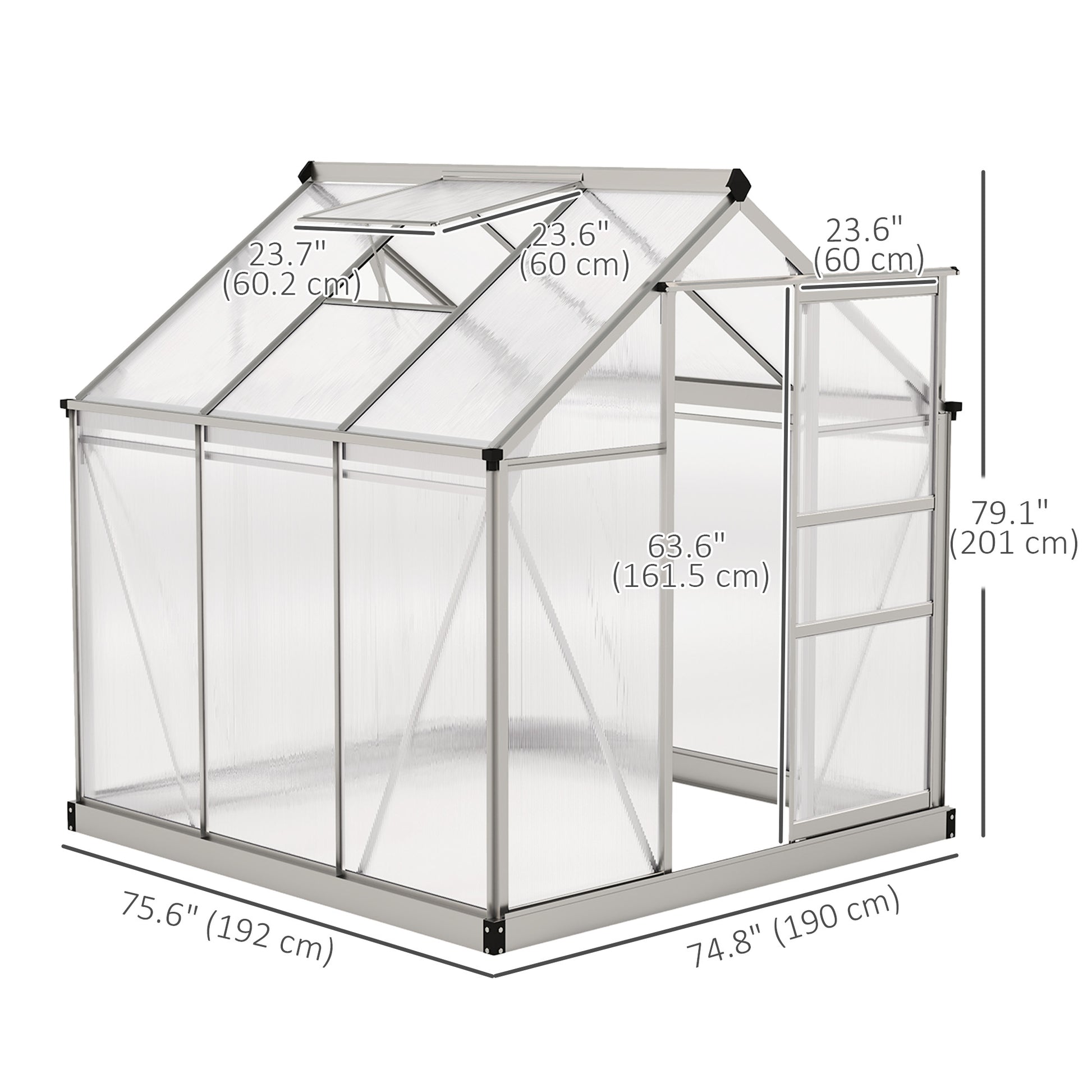 6' x 6' Polycarbonate Walk-In Greenhouse Kit - Silver-DECOROLALA