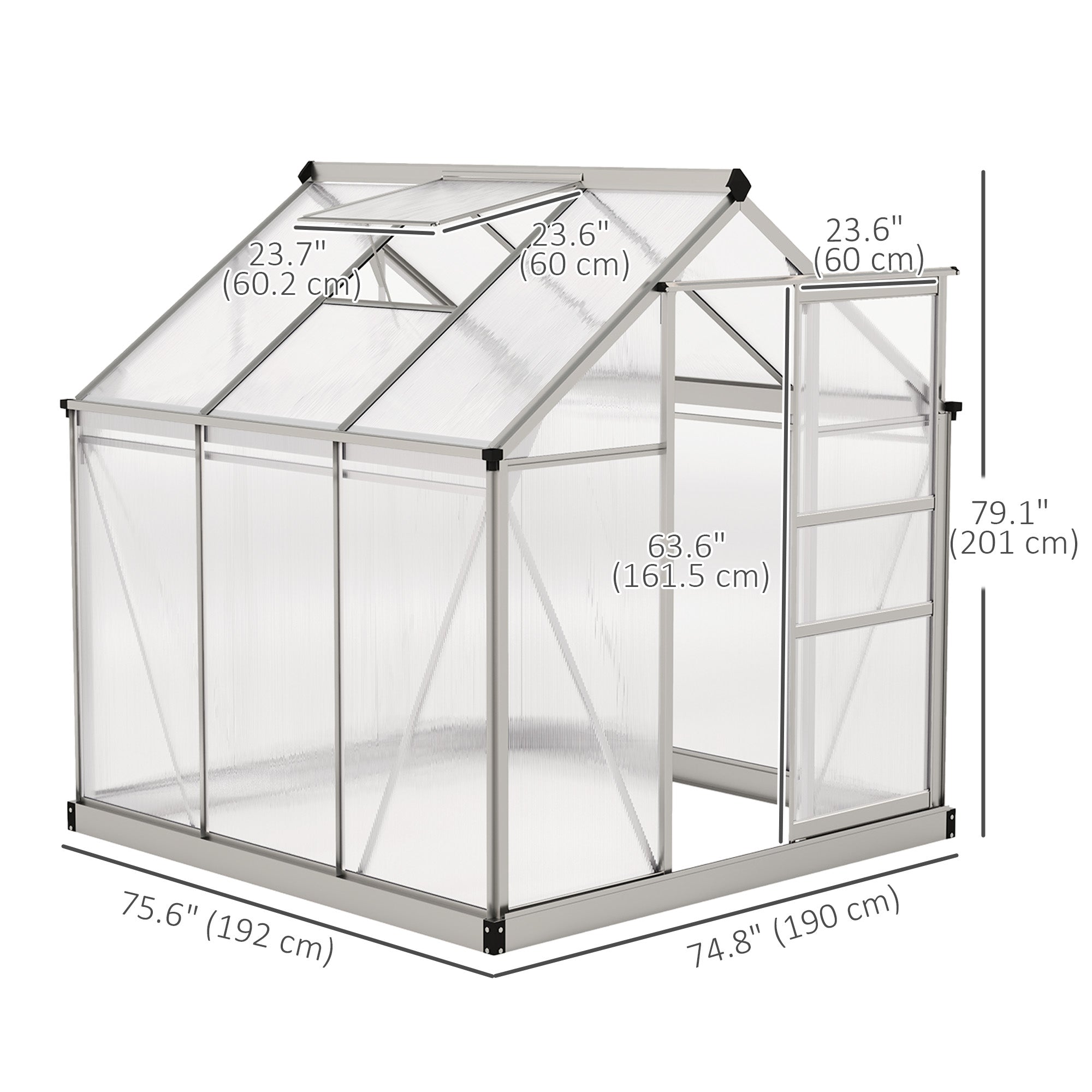 6' x 6' Polycarbonate Walk-In Greenhouse Kit - Silver-DECOROLALA