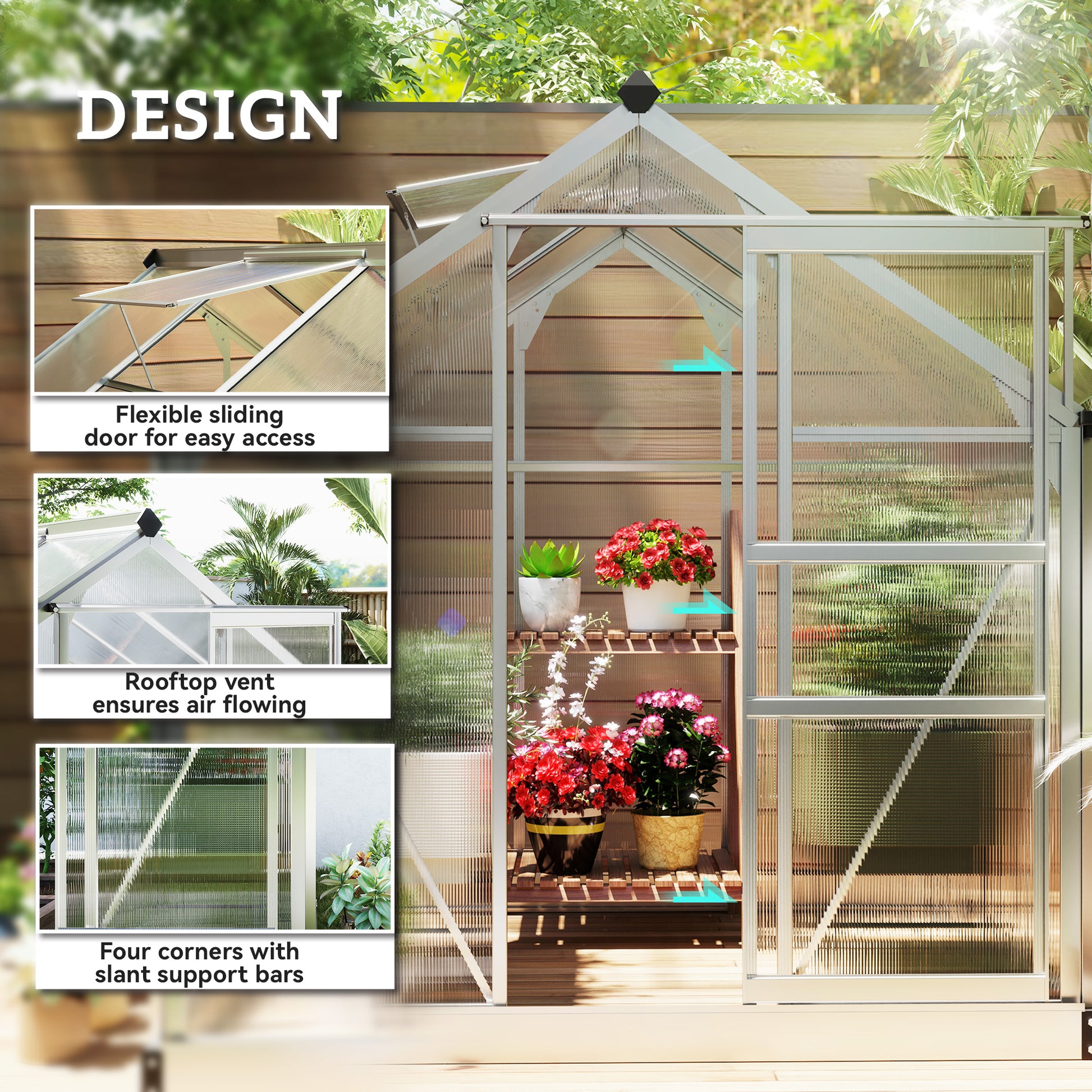 6' x 6' Polycarbonate Walk-In Greenhouse Kit - Silver-DECOROLALA