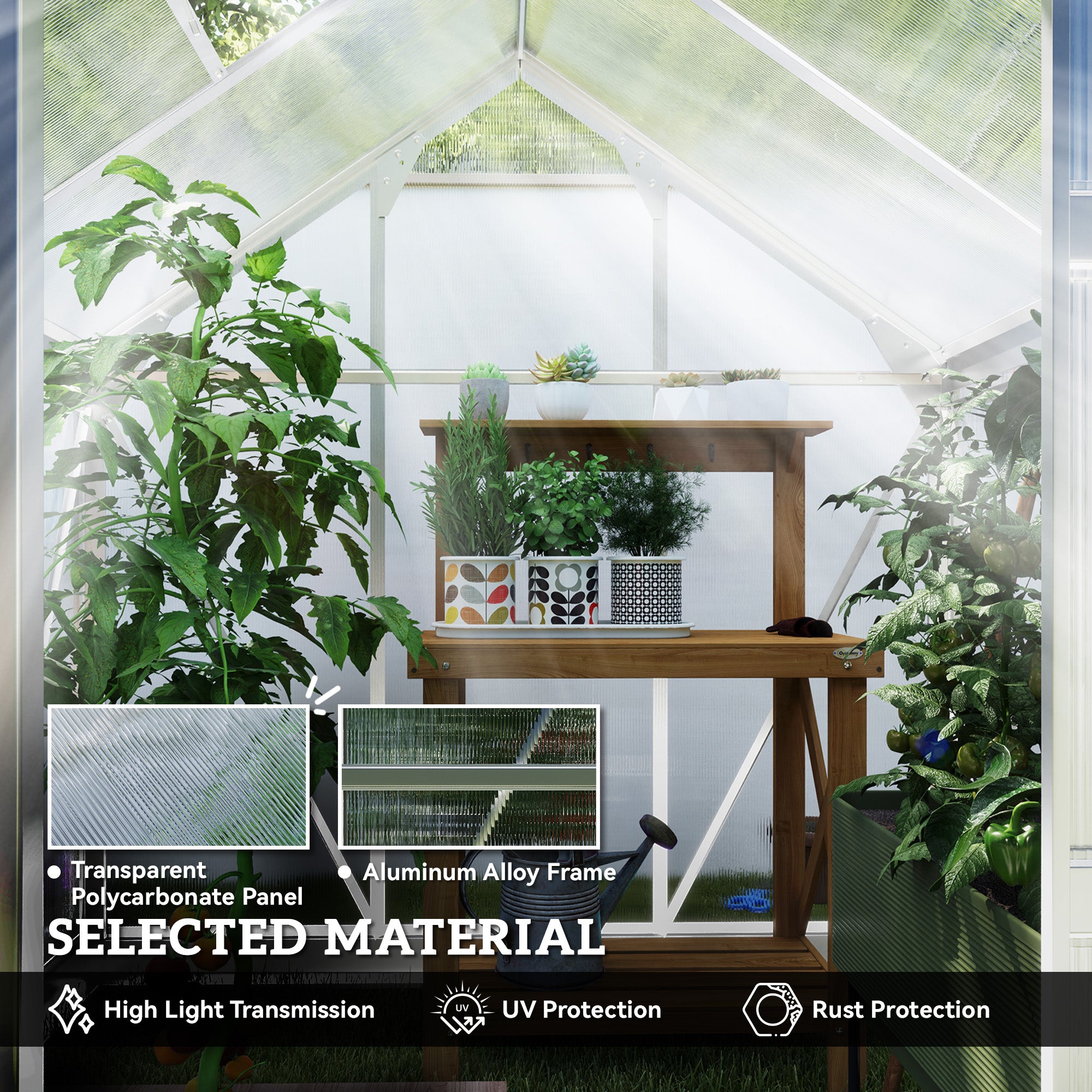 6' x 6' Polycarbonate Walk-In Greenhouse Kit - Silver-DECOROLALA