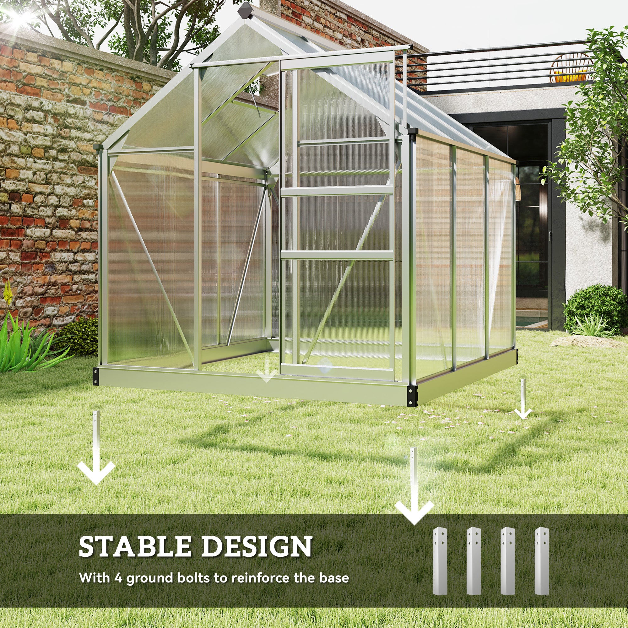 6' x 6' Polycarbonate Walk-In Greenhouse Kit - Silver-DECOROLALA