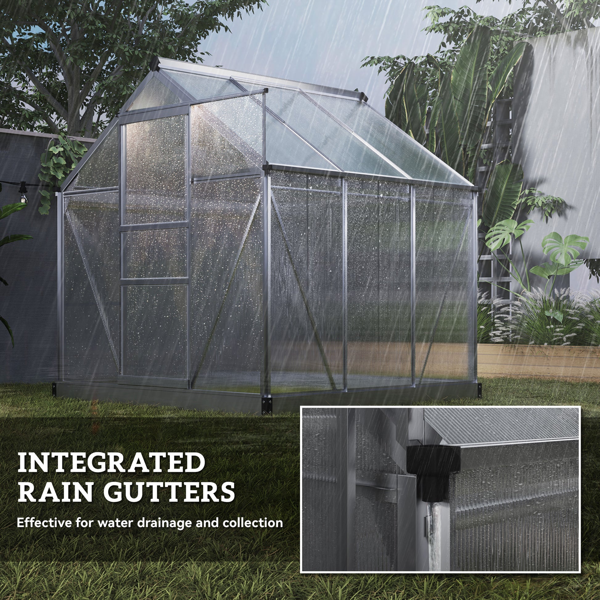 6' x 6' Polycarbonate Walk-In Greenhouse Kit - Silver-DECOROLALA