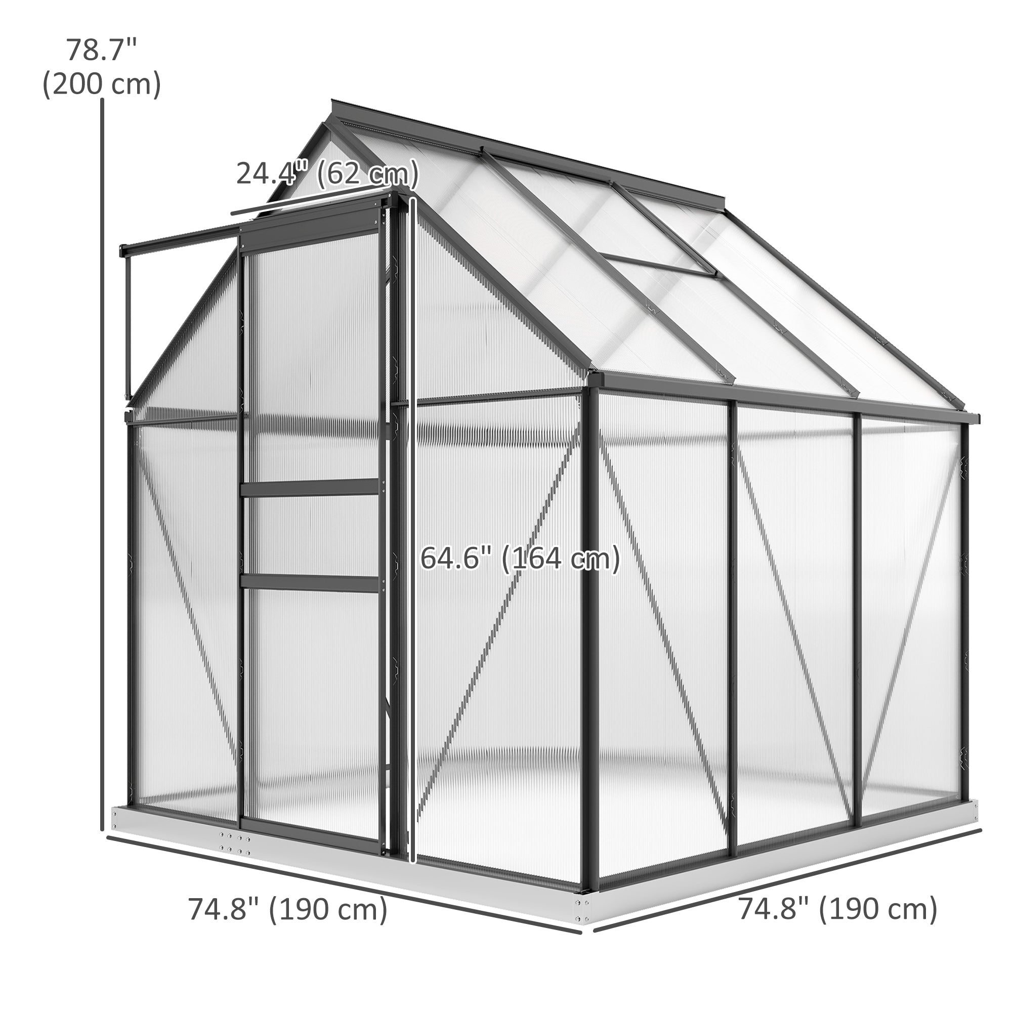 6' x 6' Polycarbonate Walk-in Greenhouse - Grey-DECOROLALA