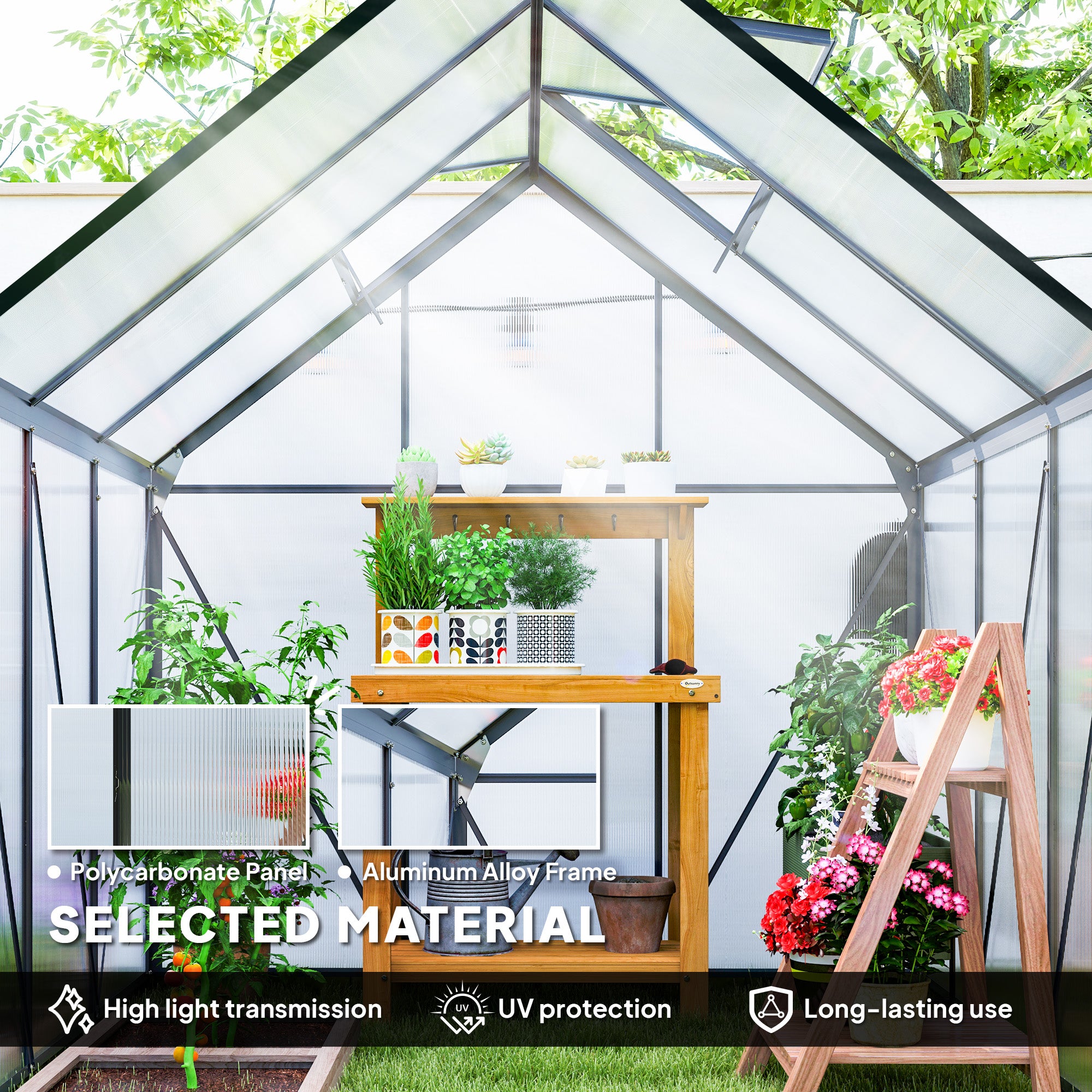 6' x 6' Polycarbonate Walk-in Greenhouse - Grey-DECOROLALA