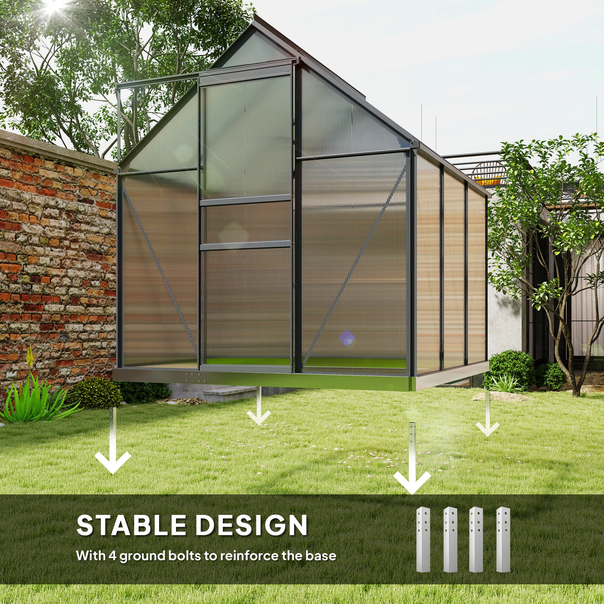 6' x 6' Polycarbonate Walk-in Greenhouse - Grey-DECOROLALA
