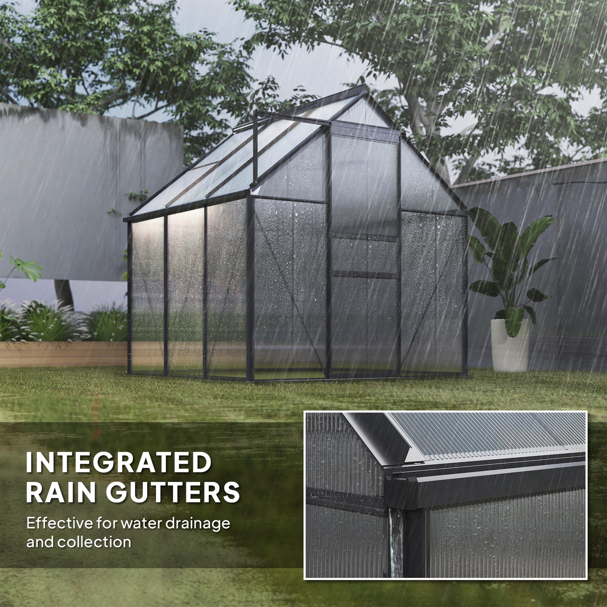 6' x 6' Polycarbonate Walk-in Greenhouse - Grey-DECOROLALA