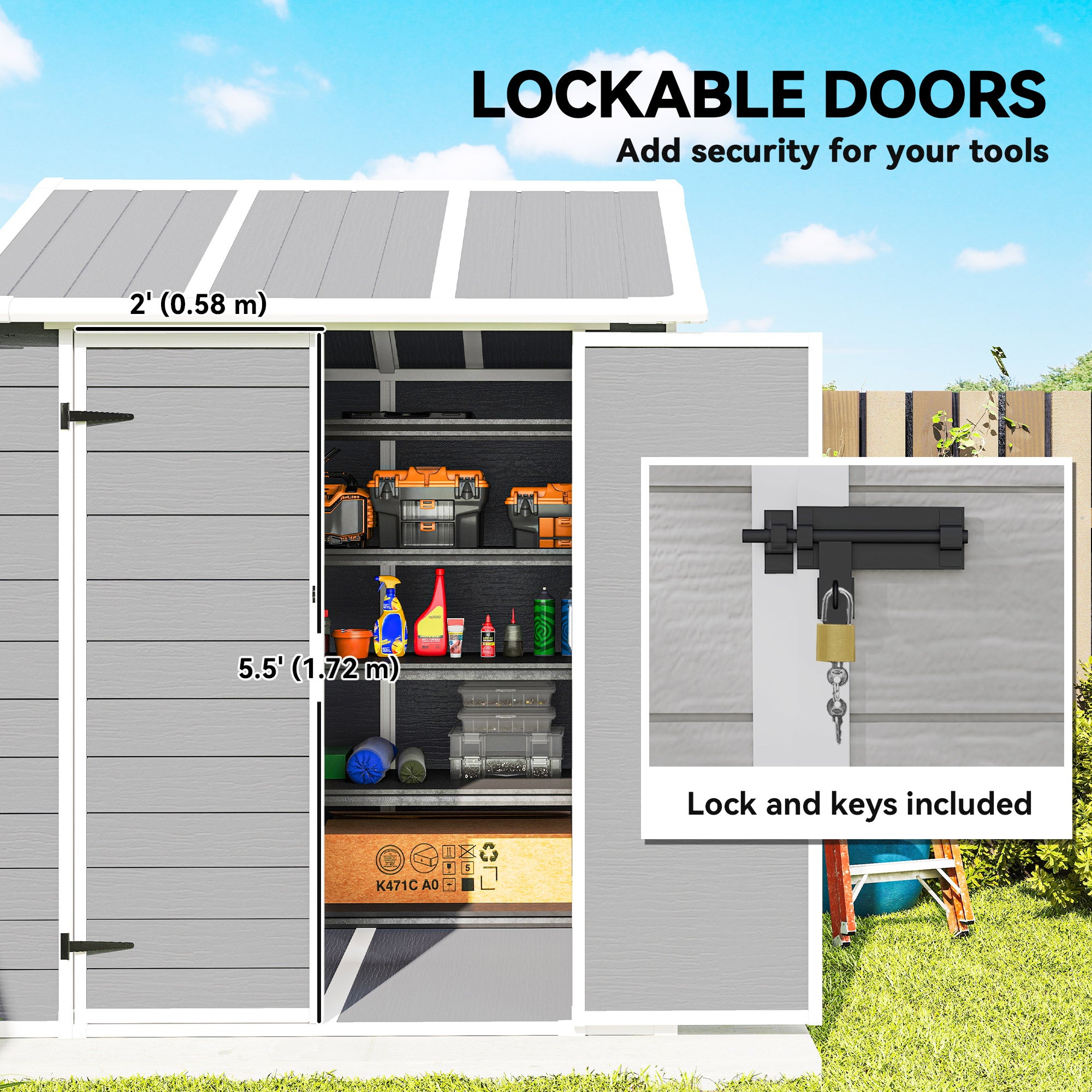 6' x 6' Resin Outdoor Storage Shed with Floor - Grey-Patio & Garden > Lawn & Garden > Sheds-DECOROLALA