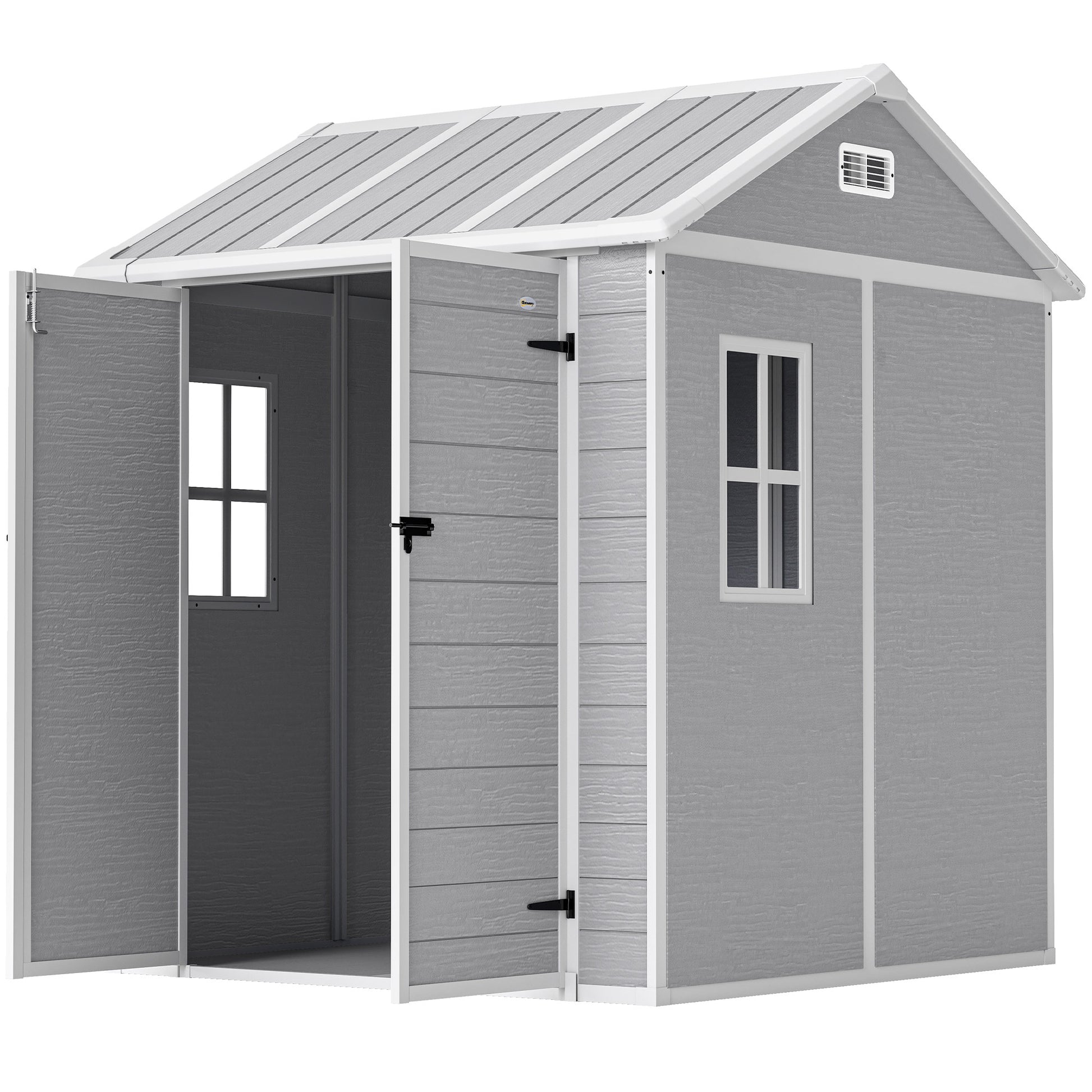6' x 6' Resin Outdoor Storage Shed with Floor - Grey-Patio & Garden > Lawn & Garden > Sheds-DECOROLALA