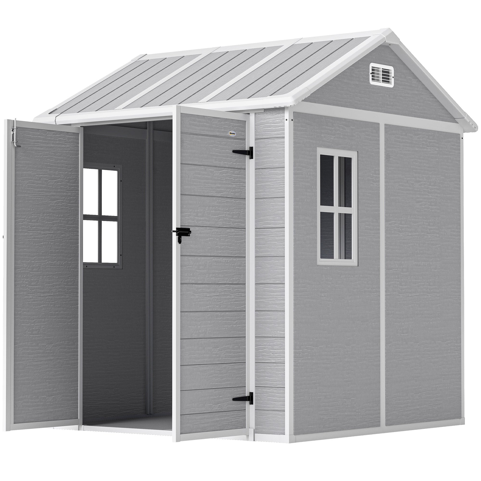 6' x 6' Resin Outdoor Storage Shed with Floor - Grey-Patio & Garden > Lawn & Garden > Sheds-DECOROLALA