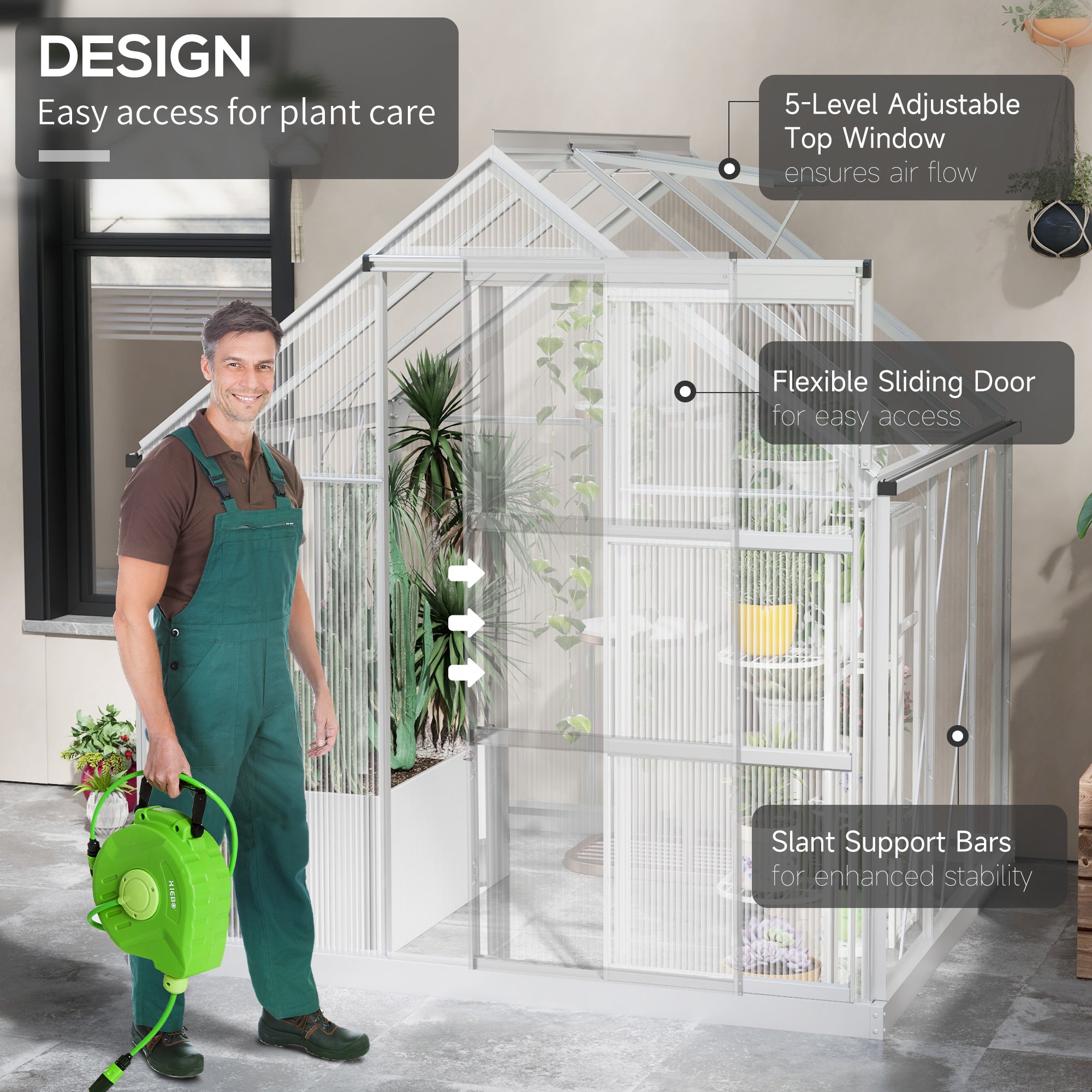 6' x 6' Walk-In Polycarbonate Greenhouse - Silver-DECOROLALA