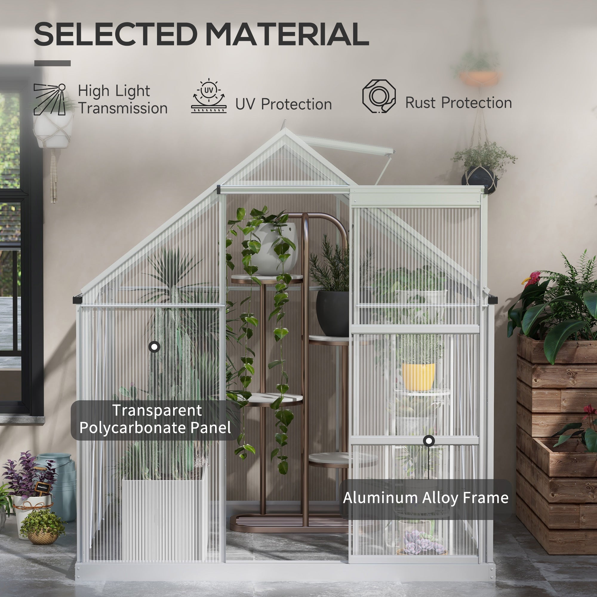 6' x 6' Walk-In Polycarbonate Greenhouse - Silver-DECOROLALA