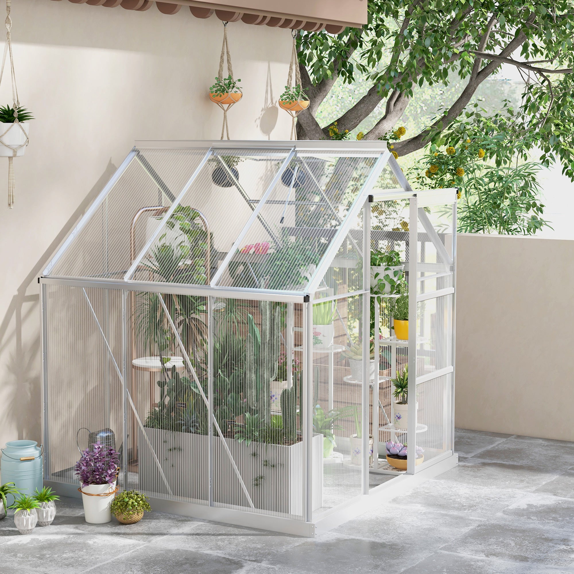 6' x 6' Walk-In Polycarbonate Greenhouse - Silver-DECOROLALA