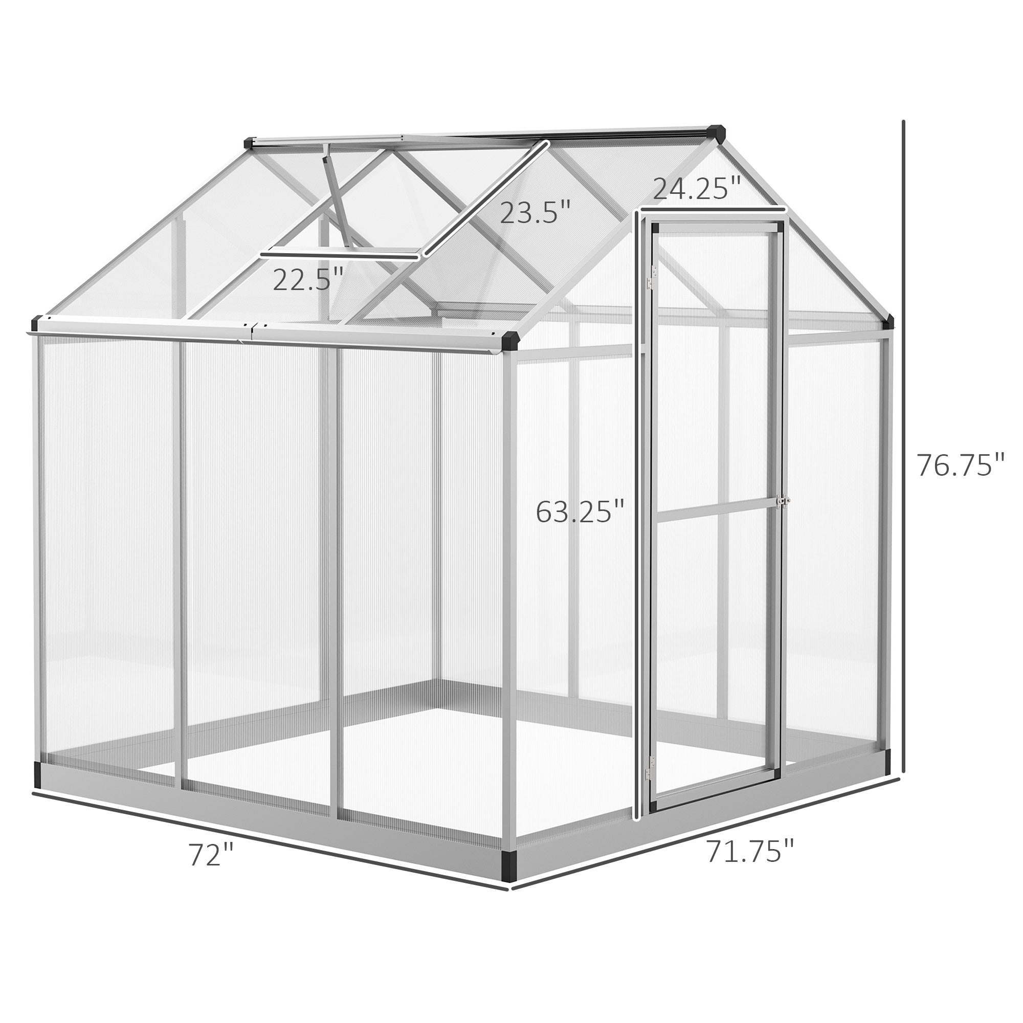 6' x 6' x 6.4' Walk-in Garden Greenhouse - Silver-DECOROLALA