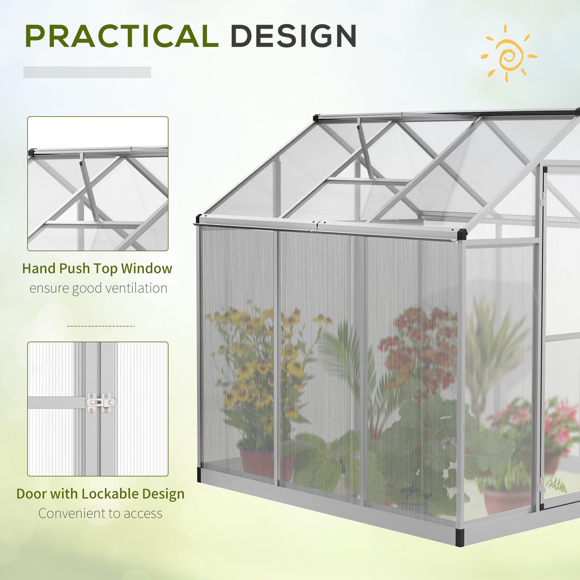6' x 6' x 6.4' Walk-in Garden Greenhouse - Silver-DECOROLALA