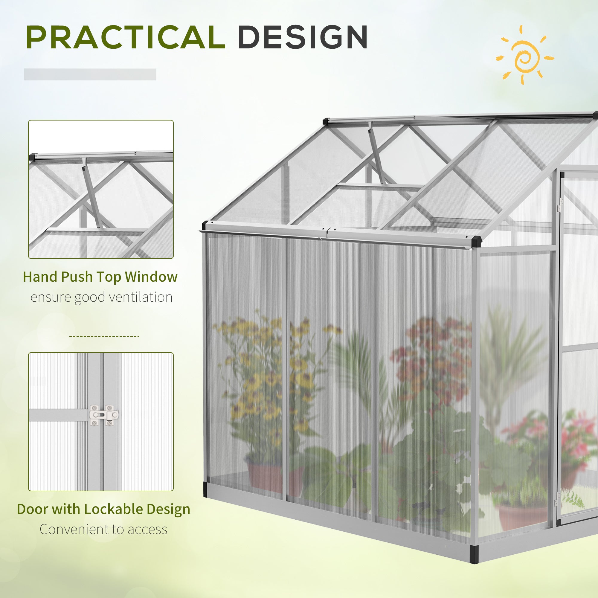 6' x 6' x 6.4' Walk-in Garden Greenhouse - Silver-DECOROLALA