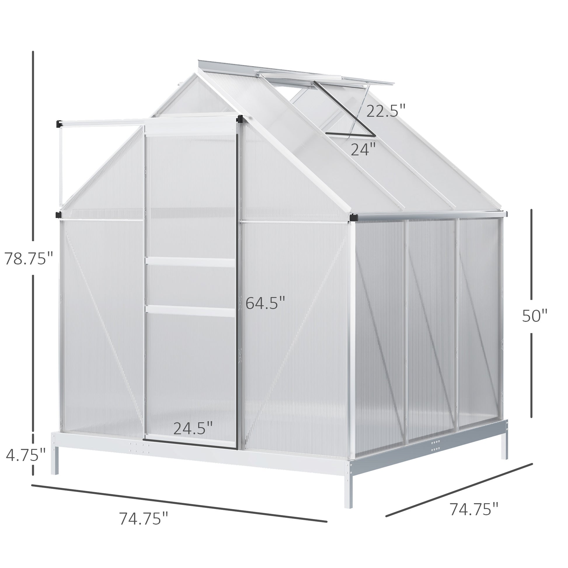 6' x 6' x 6.5' Polycarbonate Walk-in Greenhouse - Clear-DECOROLALA
