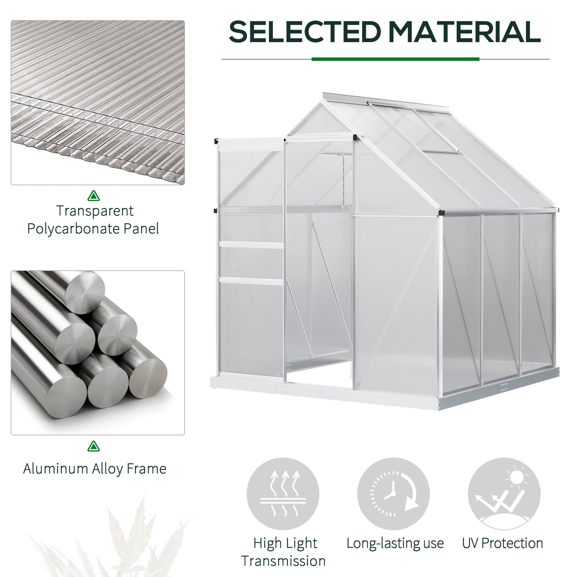 6' x 6' x 6.5' Polycarbonate Walk-in Greenhouse - Clear-DECOROLALA