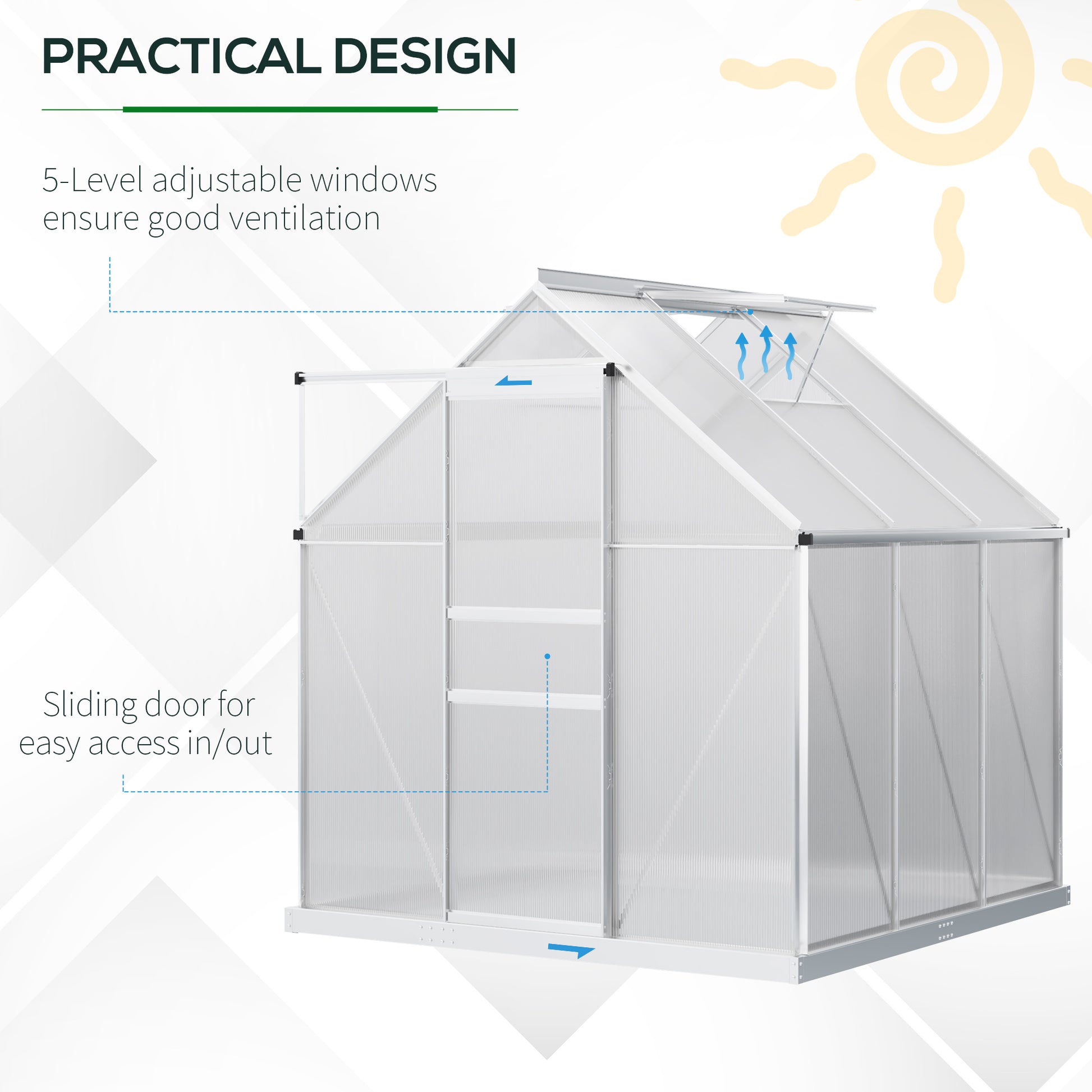 6' x 6' x 6.5' Polycarbonate Walk-in Greenhouse - Clear-DECOROLALA