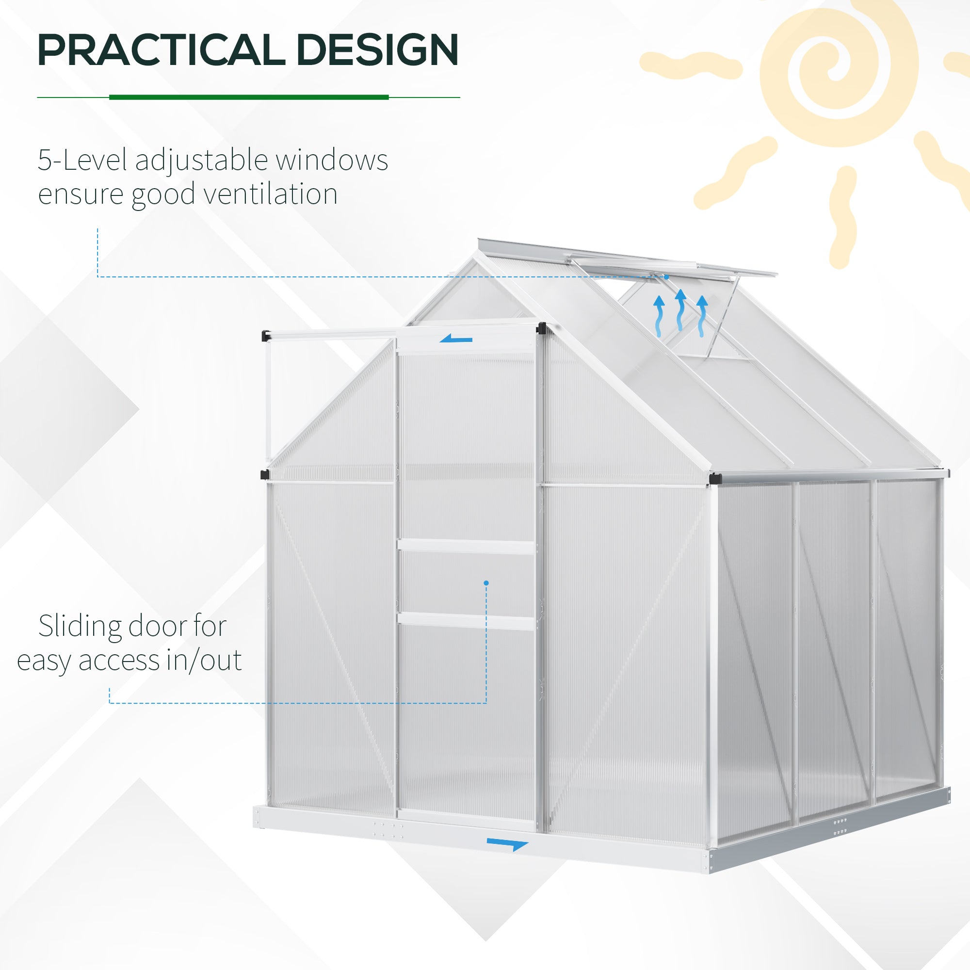 6' x 6' x 6.5' Polycarbonate Walk-in Greenhouse - Clear-DECOROLALA