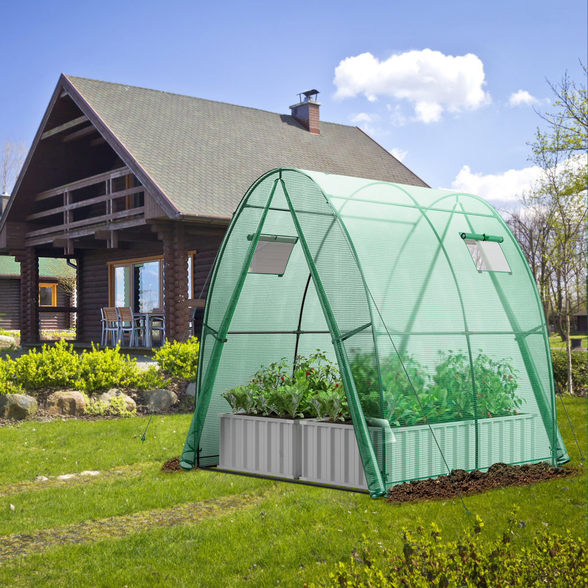 6 x 6 x 6.6 FT Outdoor Wall-in Tunnel Greenhouse-Green-Greenhouses-DECOROLALA