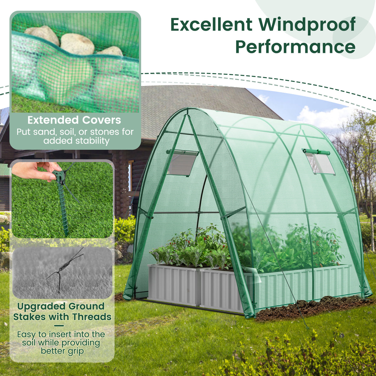 6 x 6 x 6.6 FT Outdoor Wall-in Tunnel Greenhouse-Green-Greenhouses-DECOROLALA