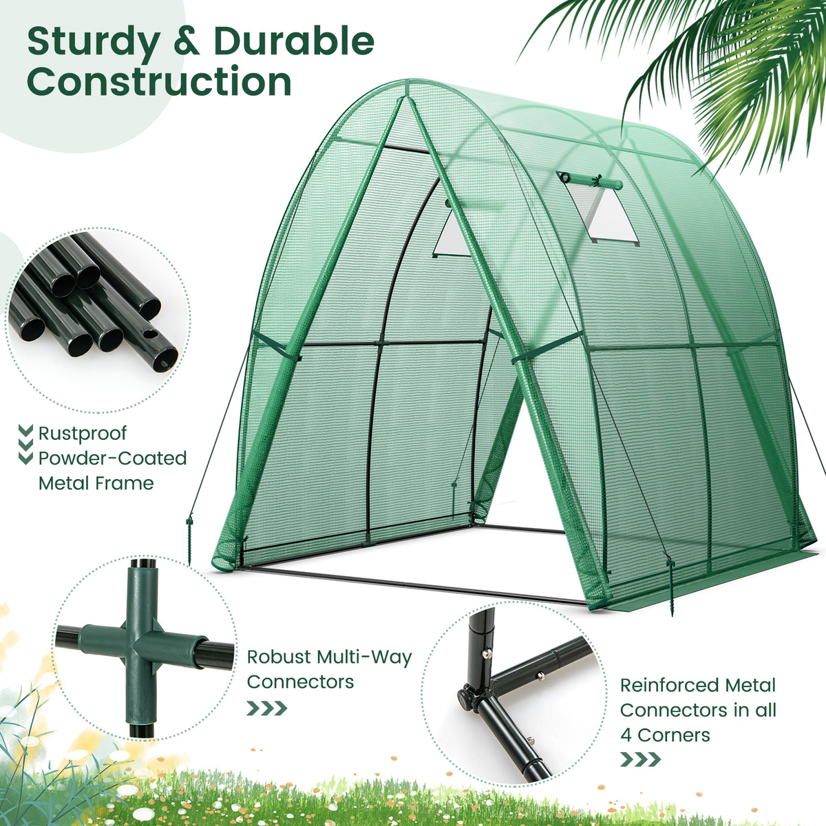 6 x 6 x 6.6 FT Outdoor Wall-in Tunnel Greenhouse-Green-Greenhouses-DECOROLALA