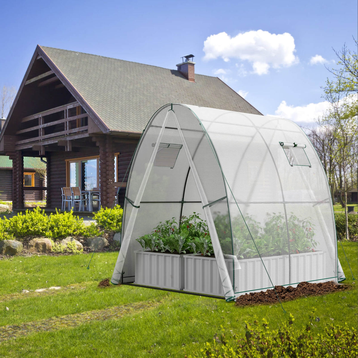 6 x 6 x 6.6 FT Outdoor Wall-in Tunnel Greenhouse-White-Greenhouses-DECOROLALA