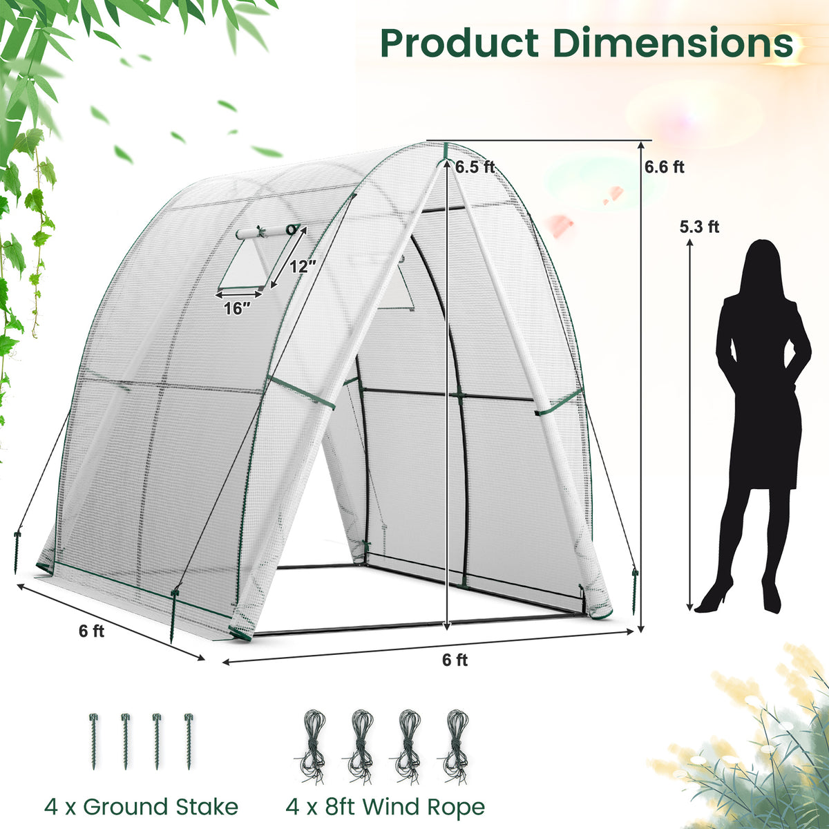 6 x 6 x 6.6 FT Outdoor Wall-in Tunnel Greenhouse-White-Greenhouses-DECOROLALA