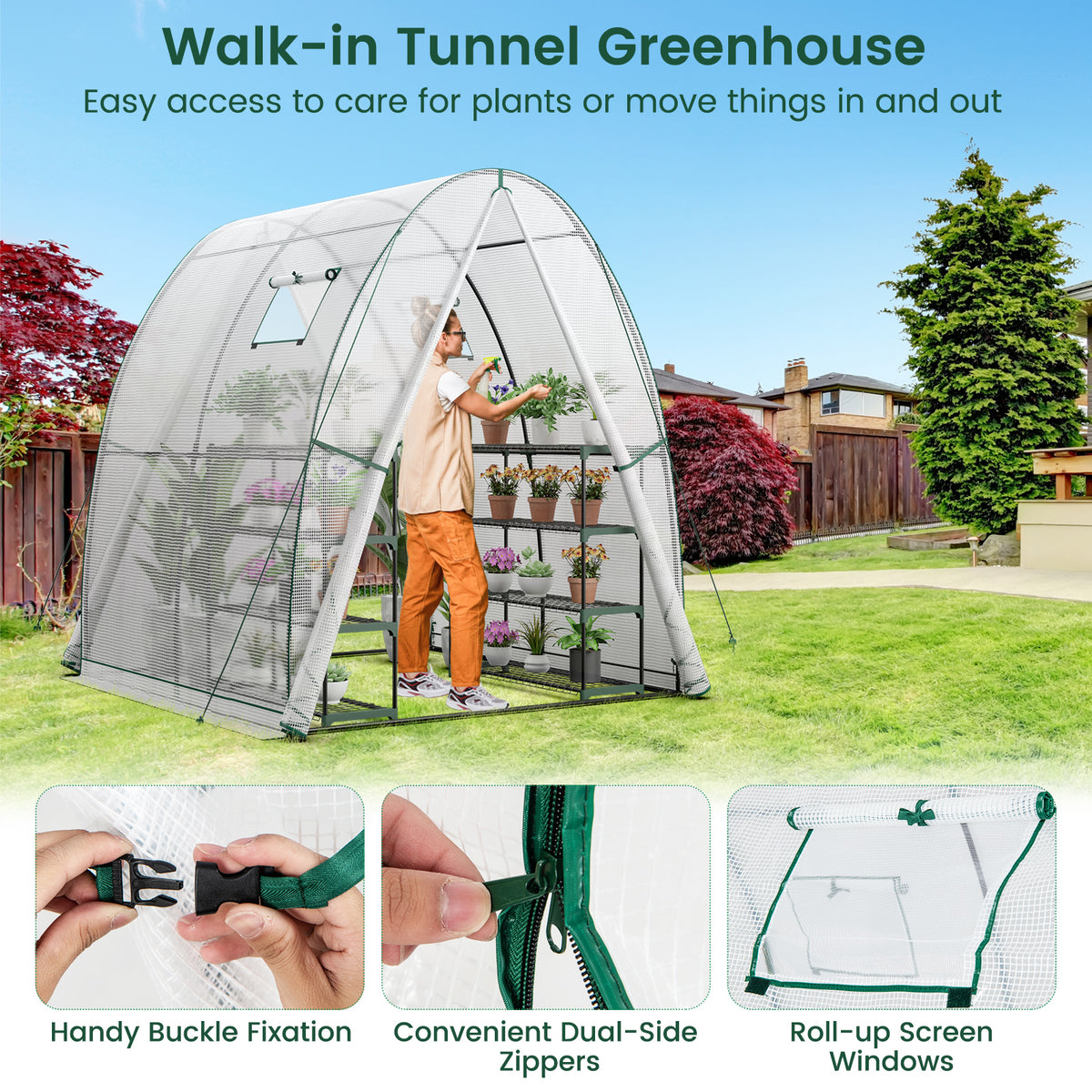 6 x 6 x 6.6 FT Outdoor Wall-in Tunnel Greenhouse-White-Greenhouses-DECOROLALA