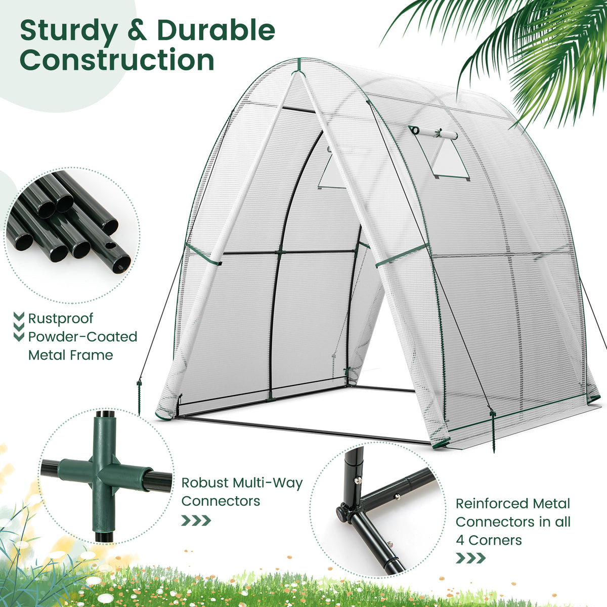 6 x 6 x 6.6 FT Outdoor Wall-in Tunnel Greenhouse-White-Greenhouses-DECOROLALA