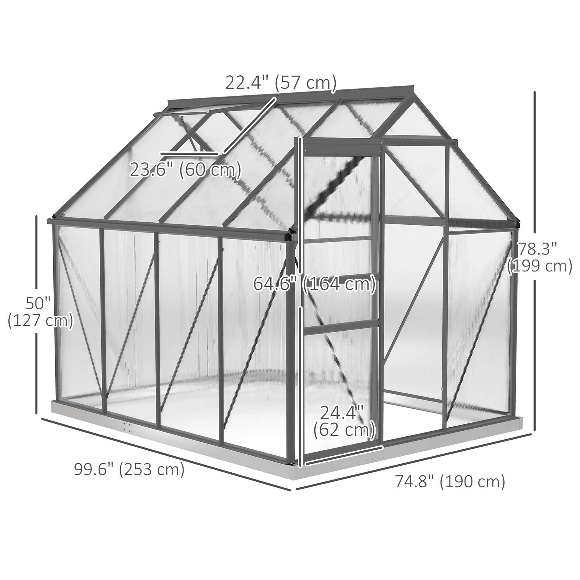 6' x 8' Polycarbonate Greenhouse - Charcoal Grey-DECOROLALA