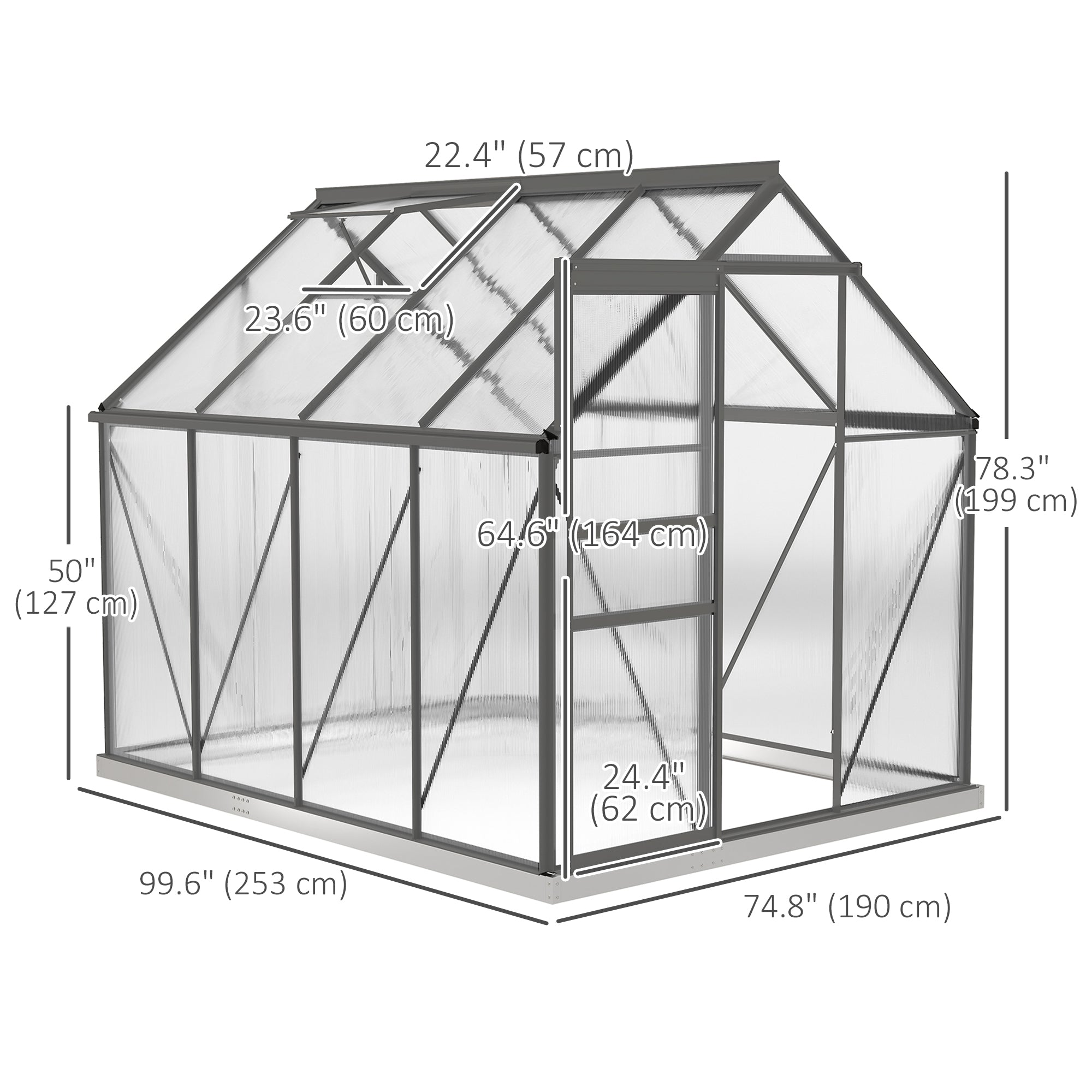6' x 8' Polycarbonate Greenhouse - Charcoal Grey-DECOROLALA