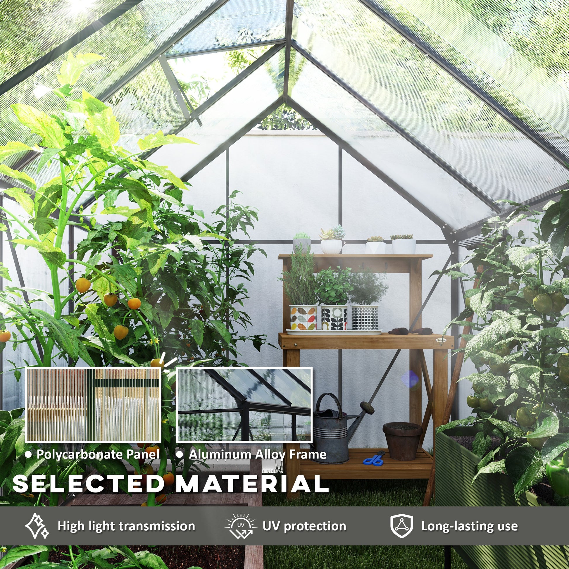 6' x 8' Polycarbonate Greenhouse - Charcoal Grey-DECOROLALA