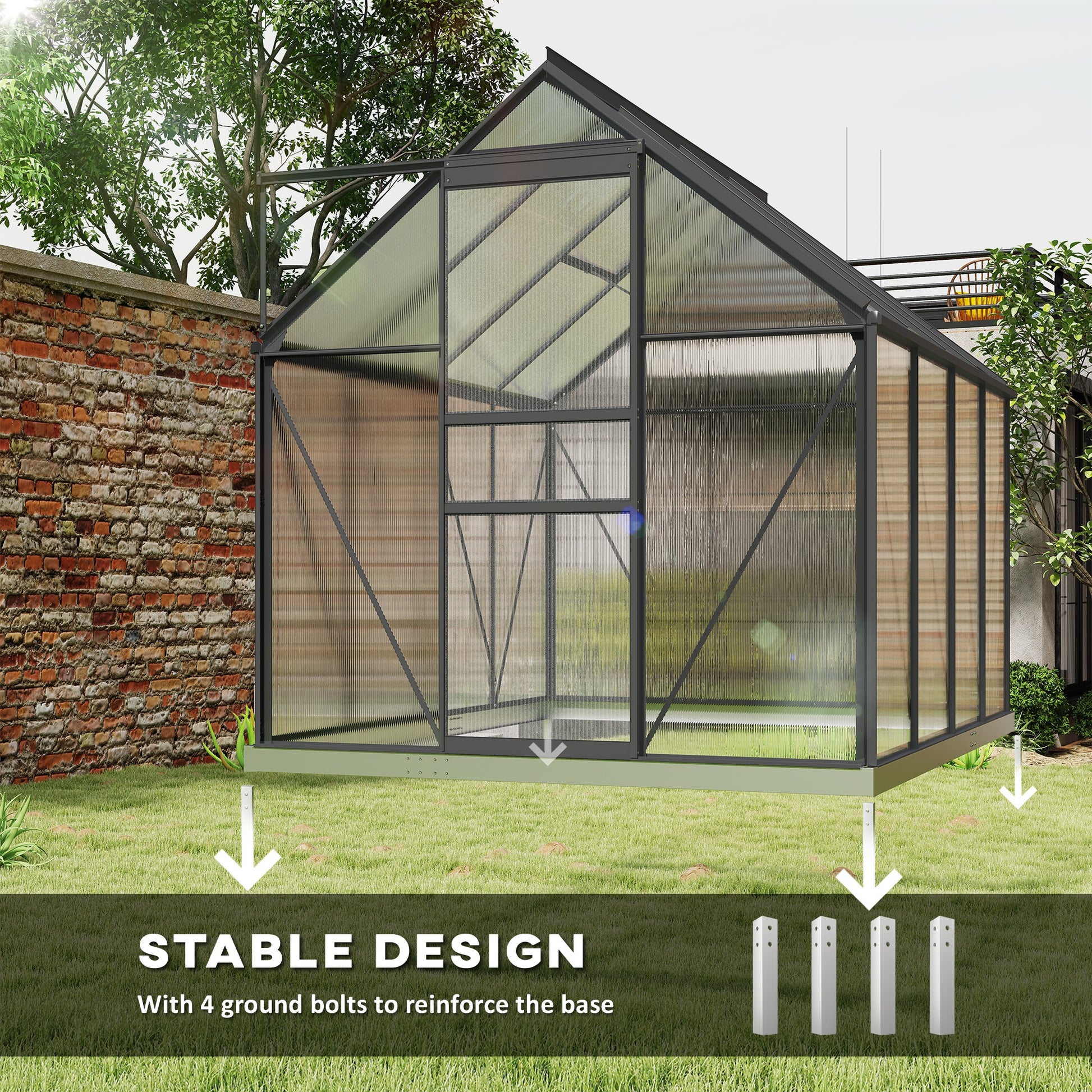 6' x 8' Polycarbonate Greenhouse - Charcoal Grey-DECOROLALA