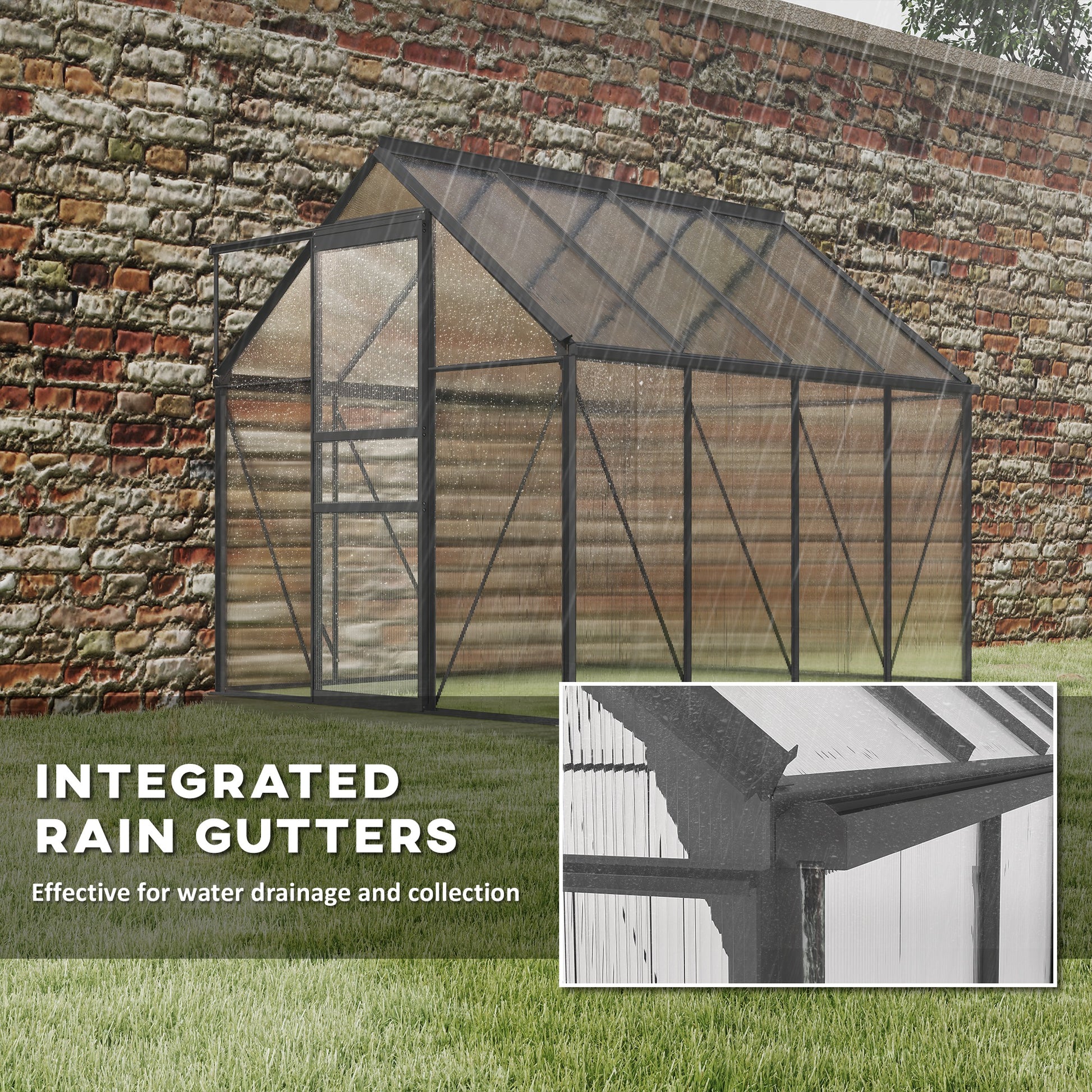 6' x 8' Polycarbonate Greenhouse - Charcoal Grey-DECOROLALA