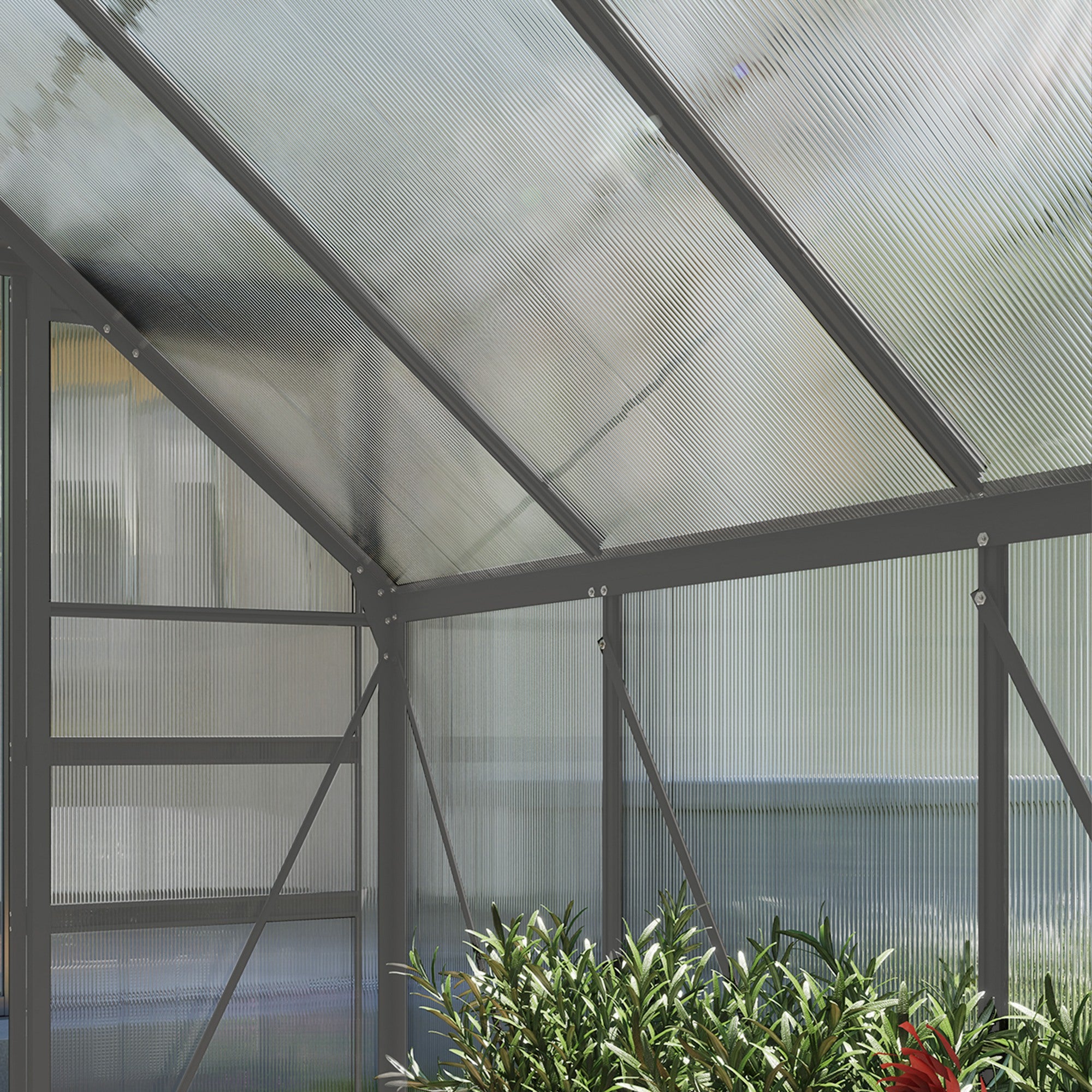6' x 8' Polycarbonate Greenhouse - Charcoal Grey-DECOROLALA