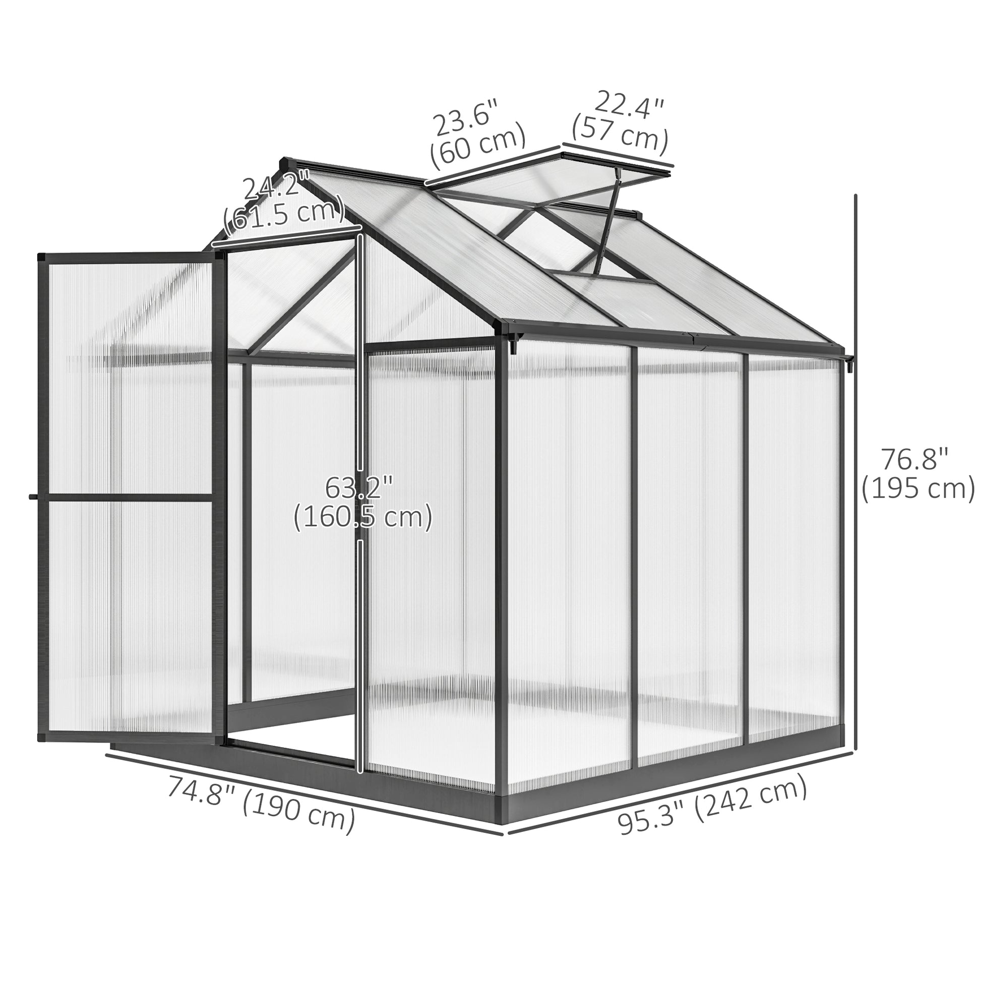 6' x 8' Polycarbonate Greenhouse - Charcoal Grey Aluminum Kit-DECOROLALA