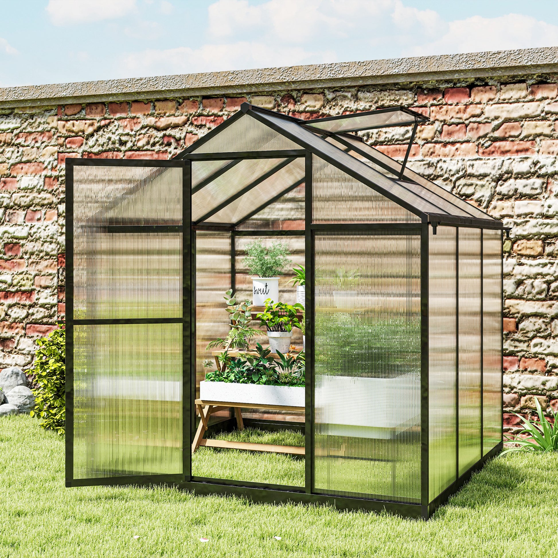 6' x 8' Polycarbonate Greenhouse - Charcoal Grey Aluminum Kit-DECOROLALA