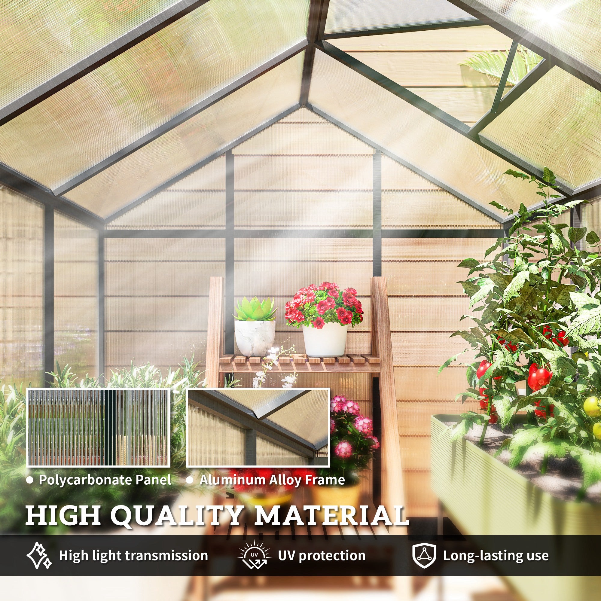 6' x 8' Polycarbonate Greenhouse - Charcoal Grey Aluminum Kit-DECOROLALA