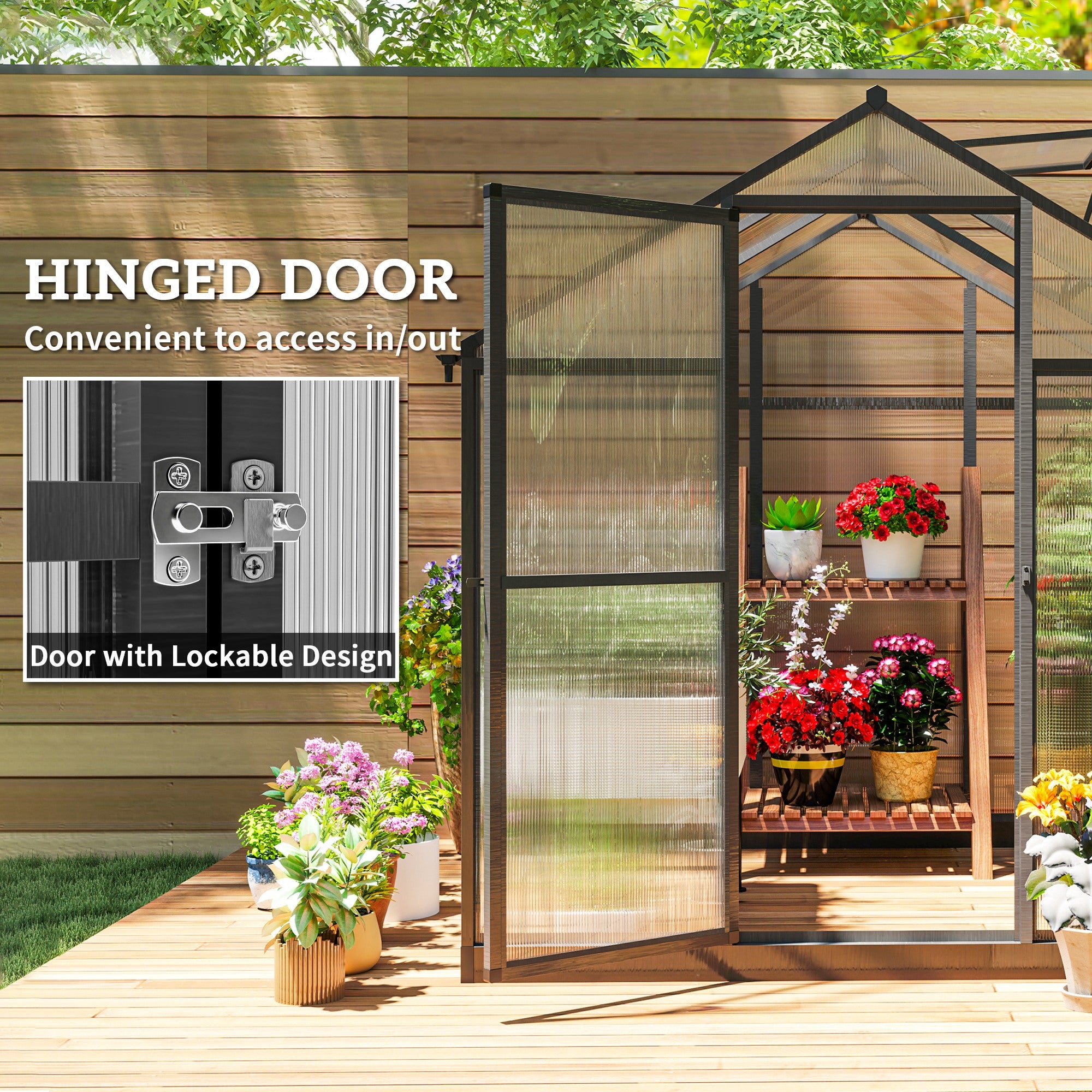 6' x 8' Polycarbonate Greenhouse - Charcoal Grey Aluminum Kit-DECOROLALA