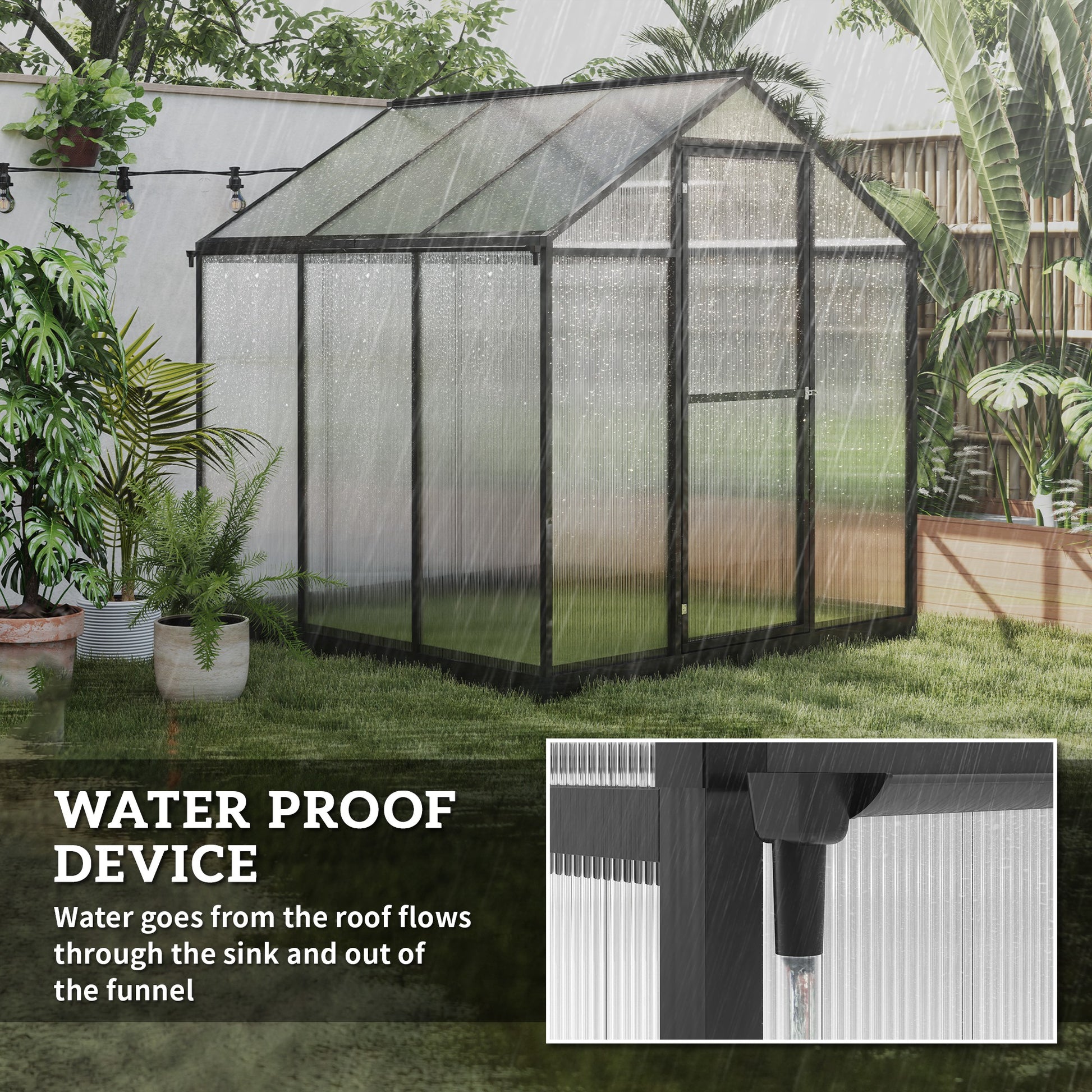 6' x 8' Polycarbonate Greenhouse - Charcoal Grey Aluminum Kit-DECOROLALA