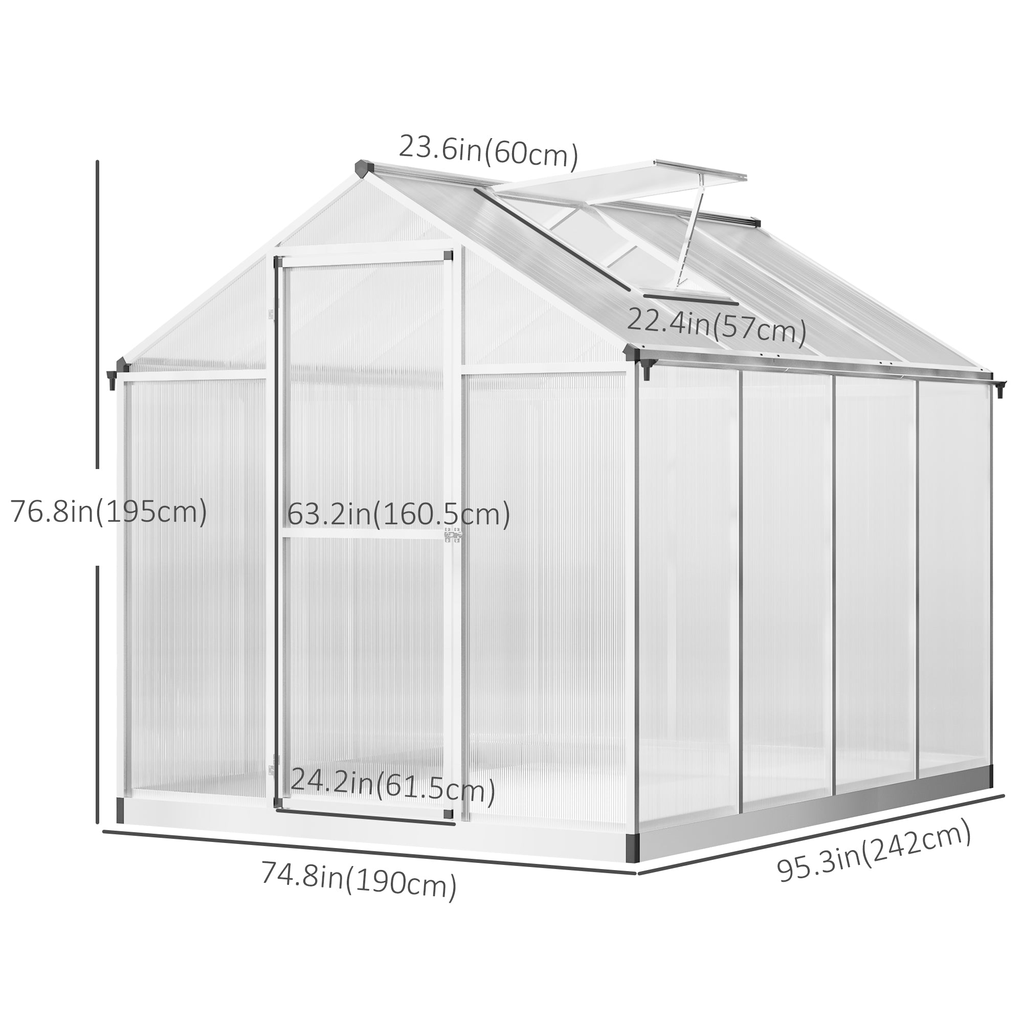 6' x 8' Polycarbonate Walk-In Greenhouse - Silver-DECOROLALA